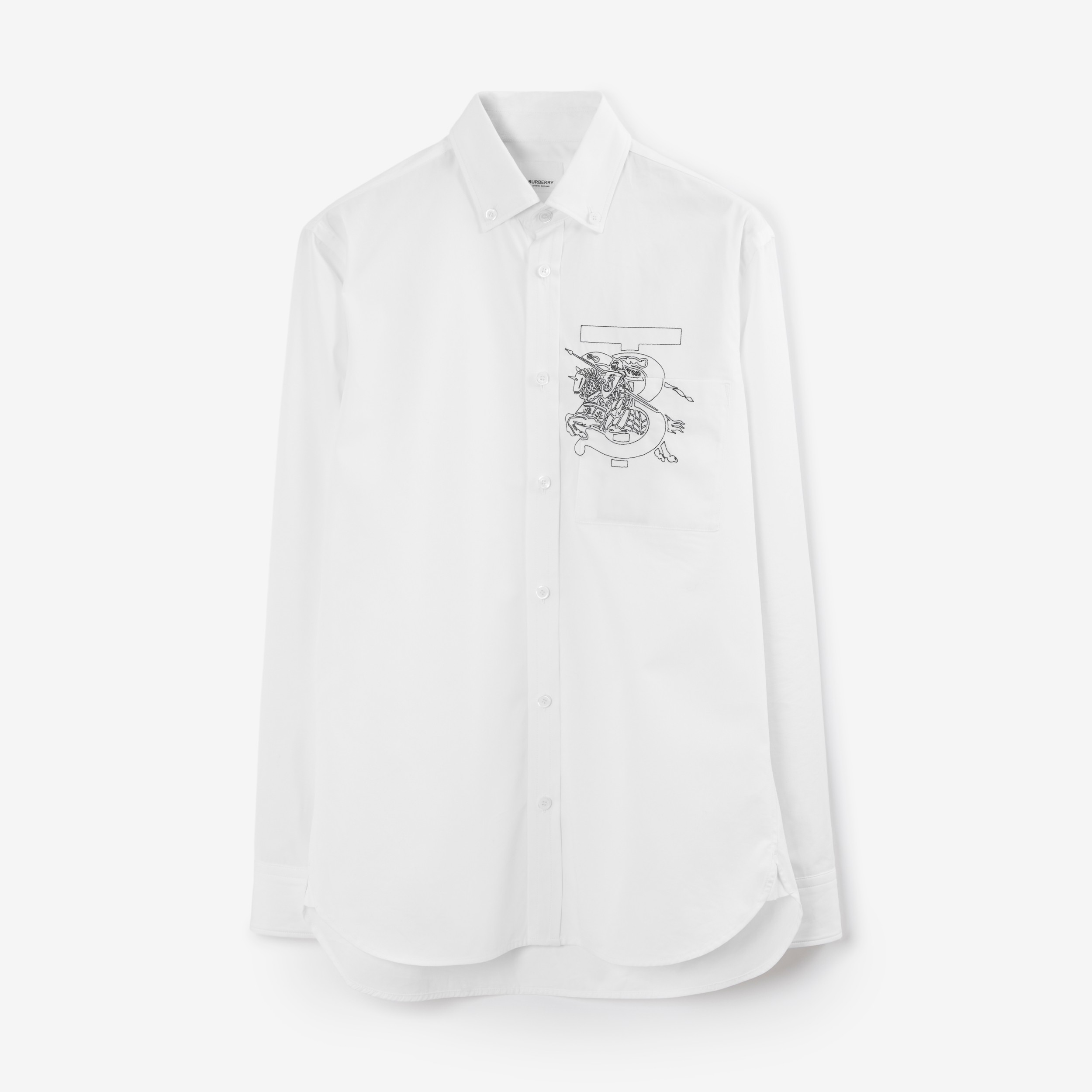 Monogram EKD Cotton Slim Fit Shirt in Optic White - Men | Burberry 