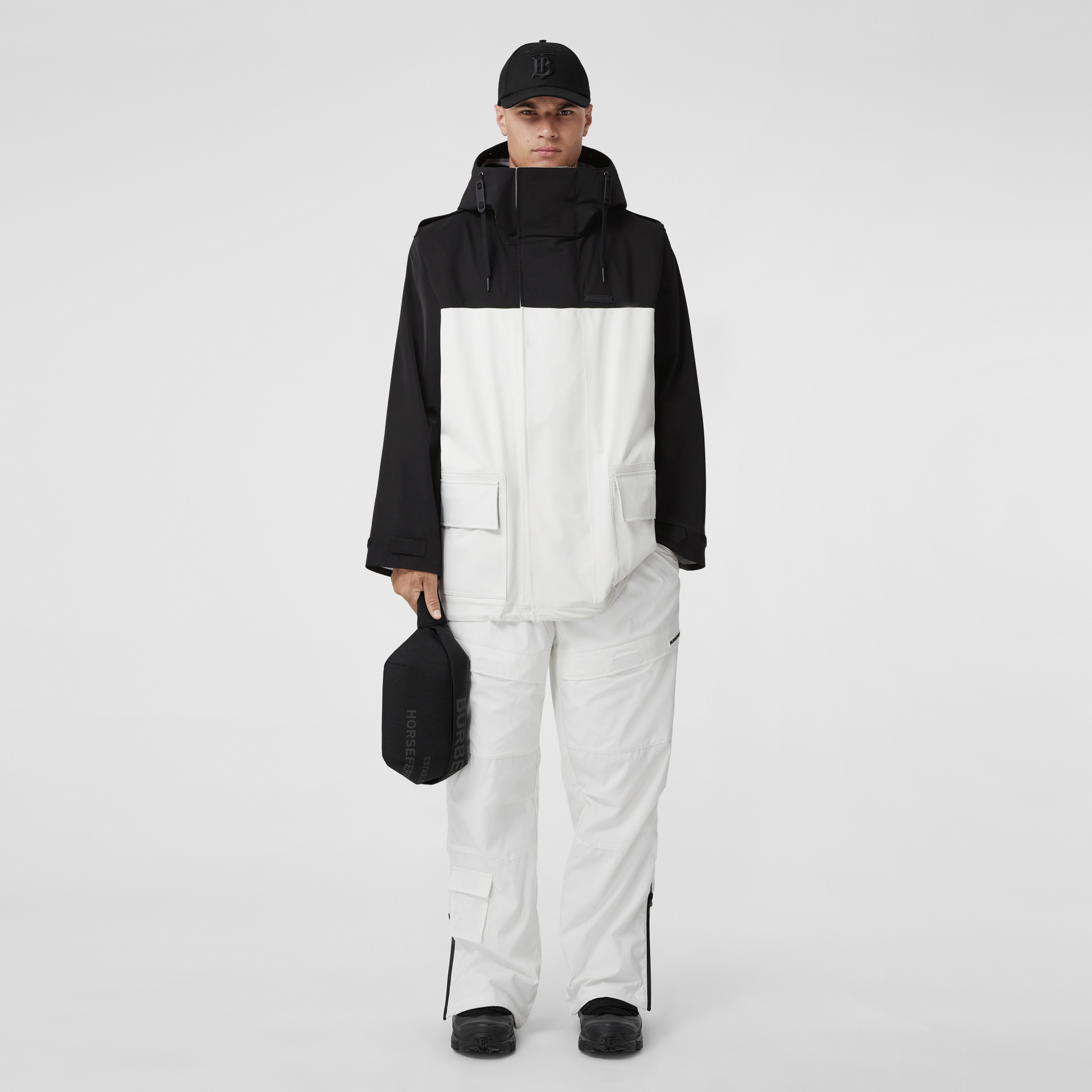 Veste à capuche oversize bicolore à logo (Blanc) - Homme | Site officiel Burberry® - 1