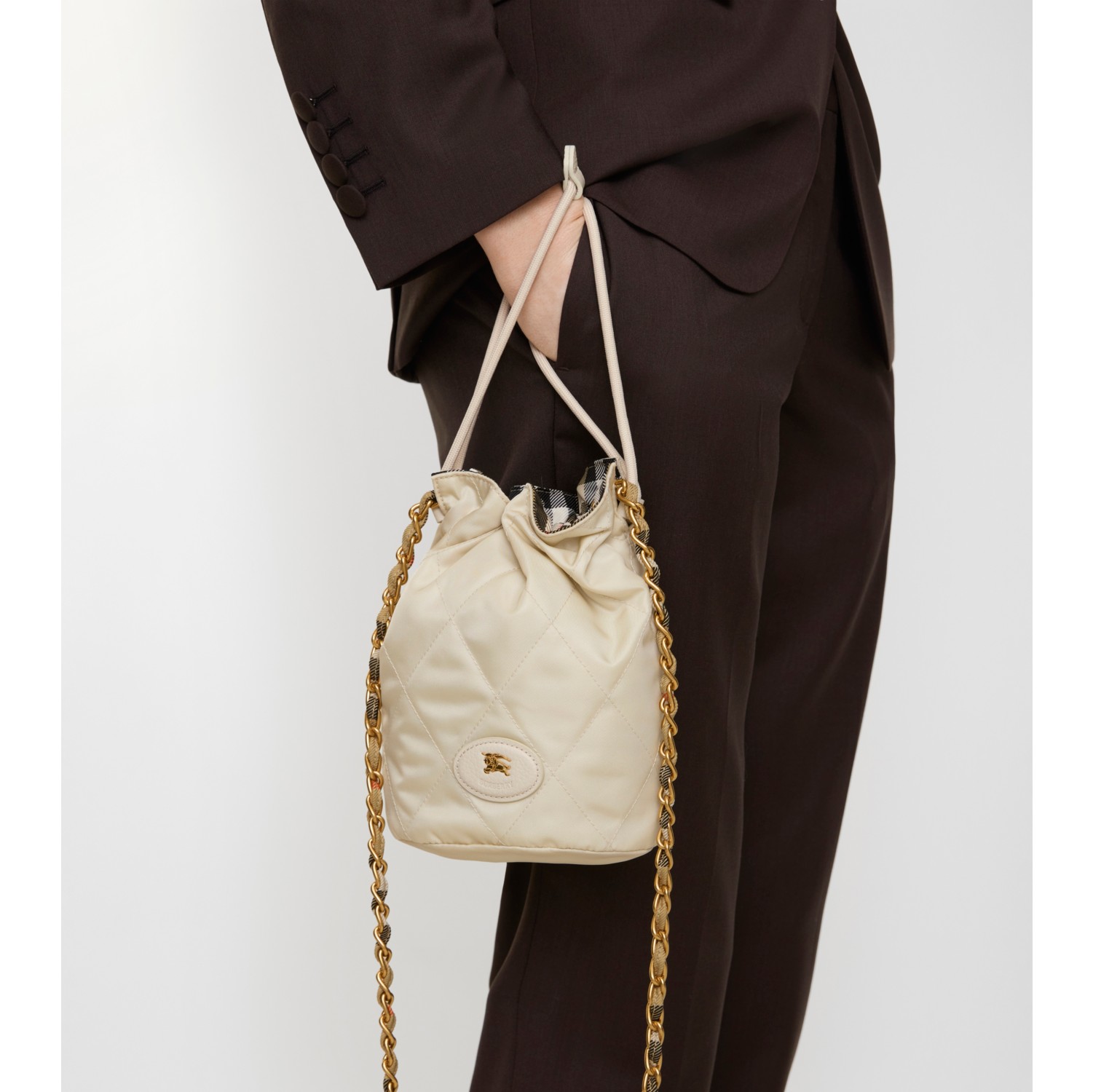 Reversible Horseshoe Chain Pouch in Soap beige/sand beige - Women, Nylon | Burberry® Official