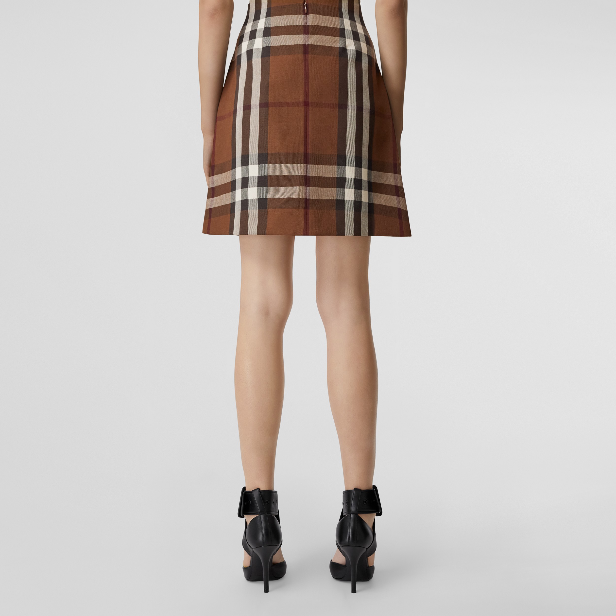Check Wool Cotton Jacquard Mini Skirt in Dark Birch Brown - Women | Burberry® Official - 3