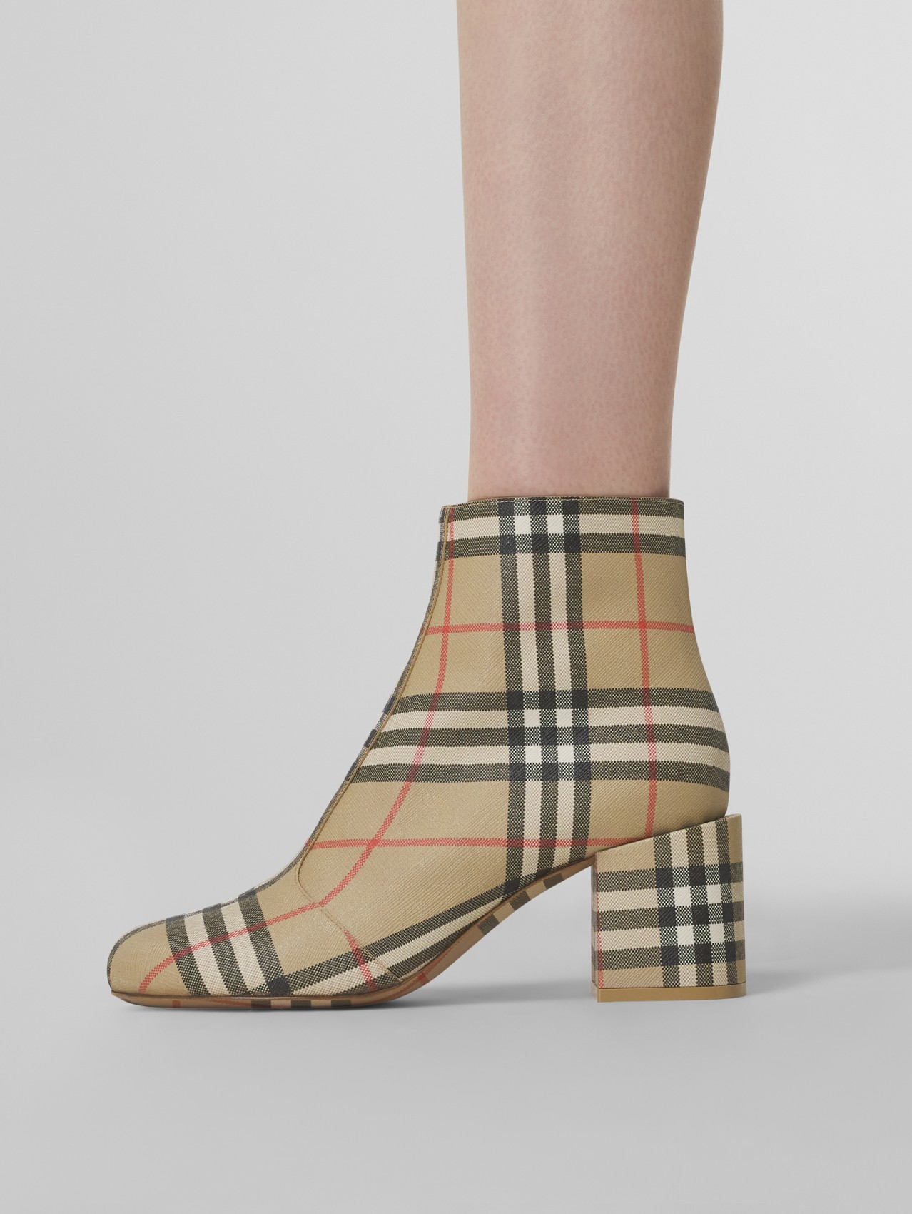 Vintage Check Block-heel Ankle Boots in Archive Beige