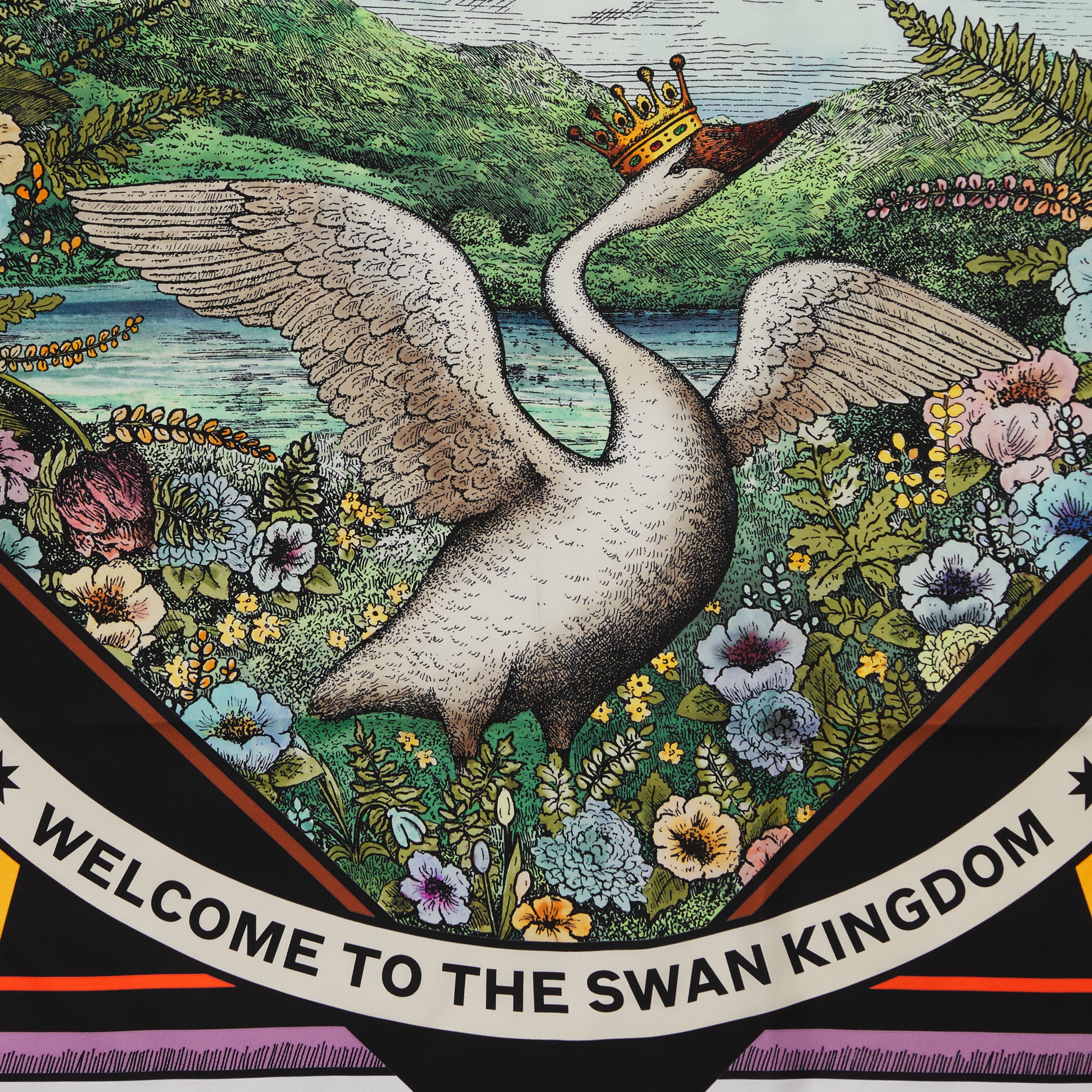 Swan Kingdom Print Silk Square Scarf in Multicolour | Burberry® Official - 2