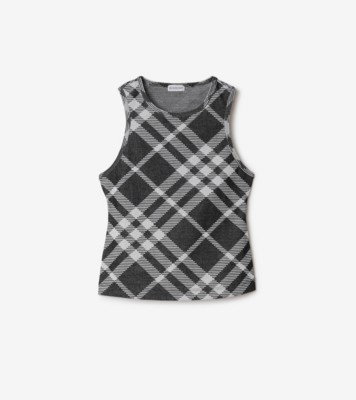 Check Stretch Cotton Blend Vest in Black/white - Women