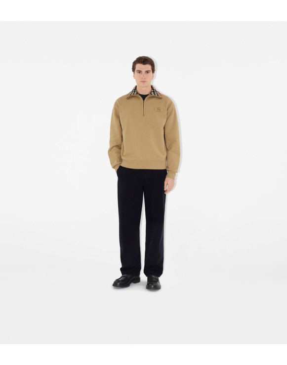 Sweat-shirt semi-zippé à col Check en coton