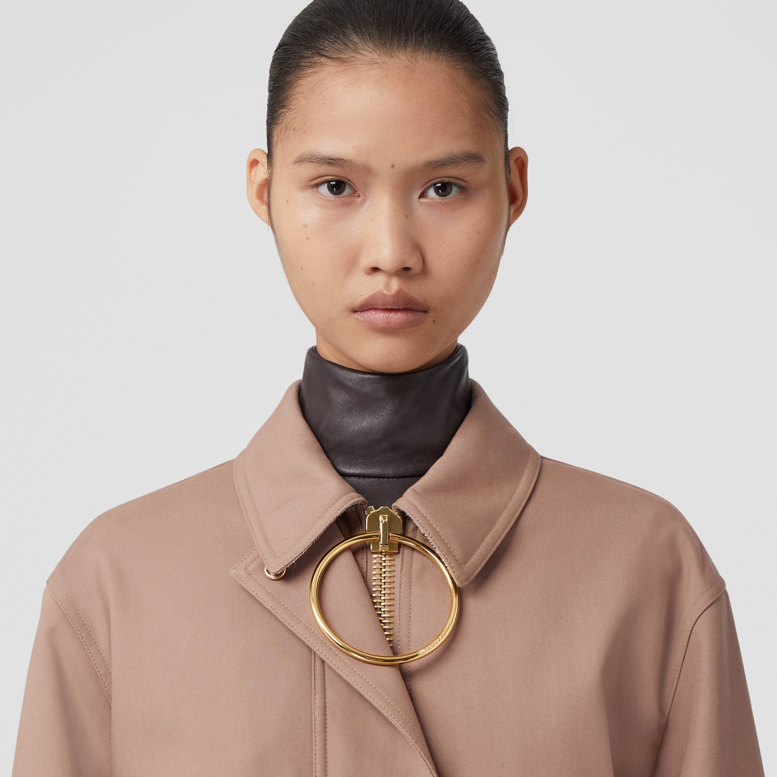 Zip Pull Detail Cotton Gabardine Harrington Jacket in Warm Fawn - Women | Burberry® Official - 2