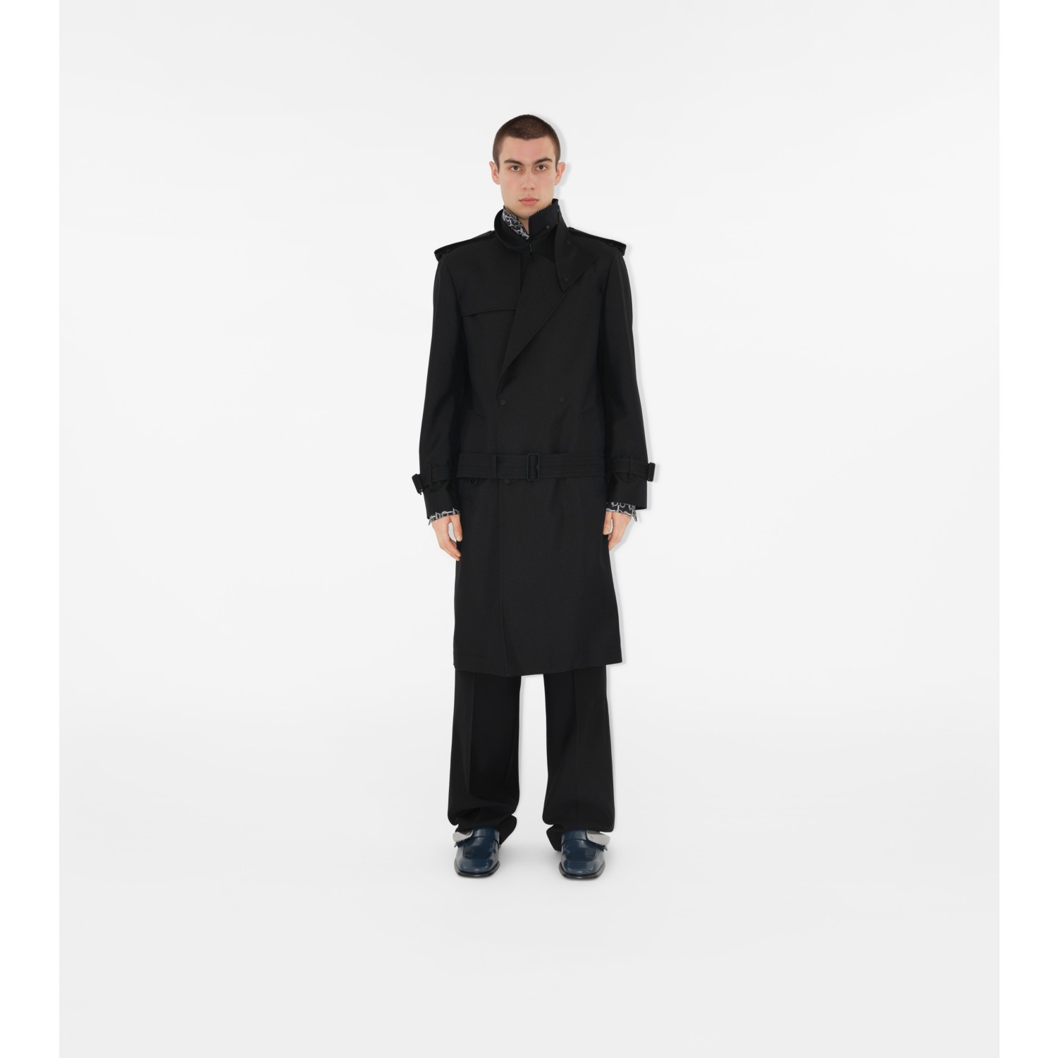 Long Silk Blend Trench Coat in Black - Men | Burberry® Official