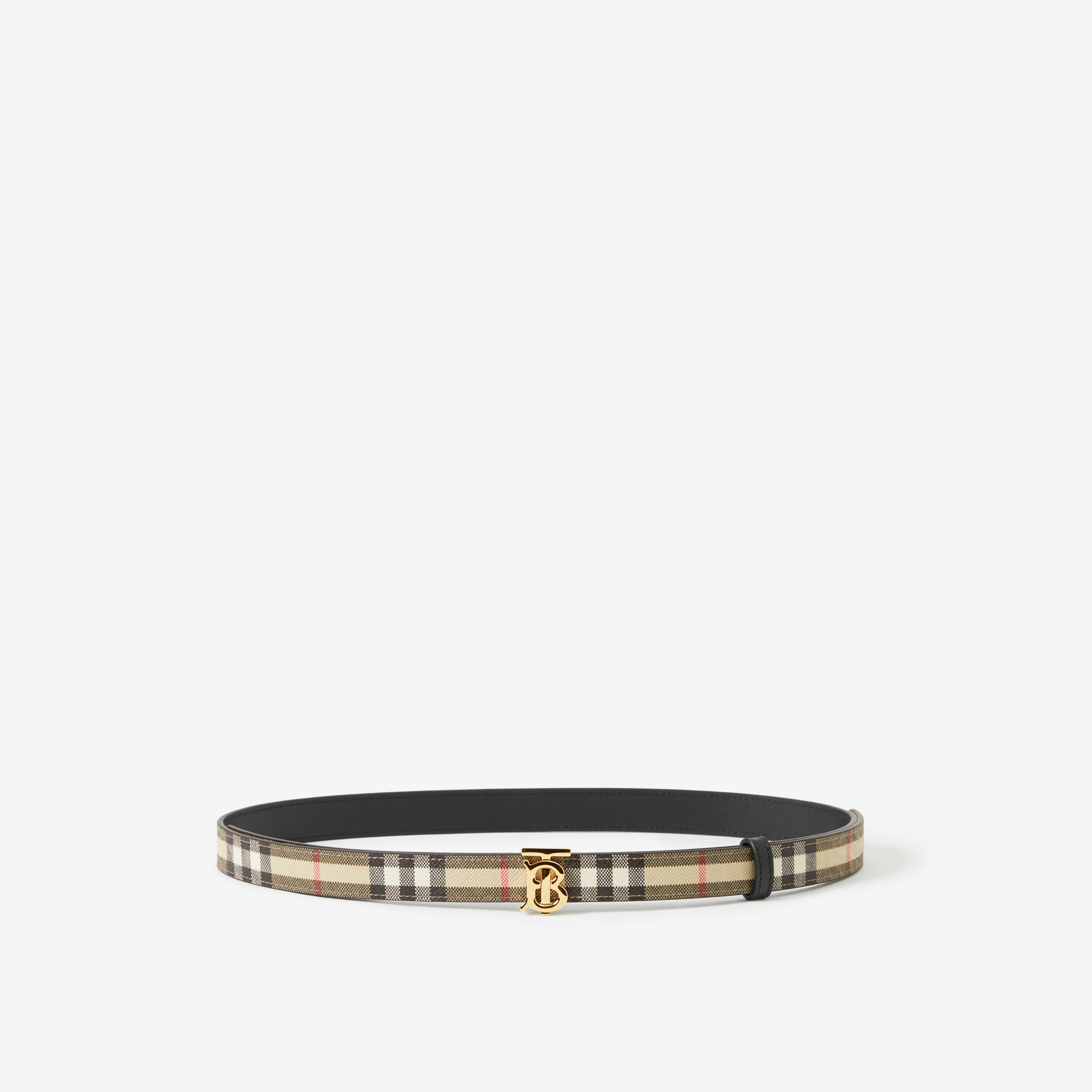 Check and Leather Reversible TB Belt in Archive Beige/black/gold - Women | Burberry® Official - 1