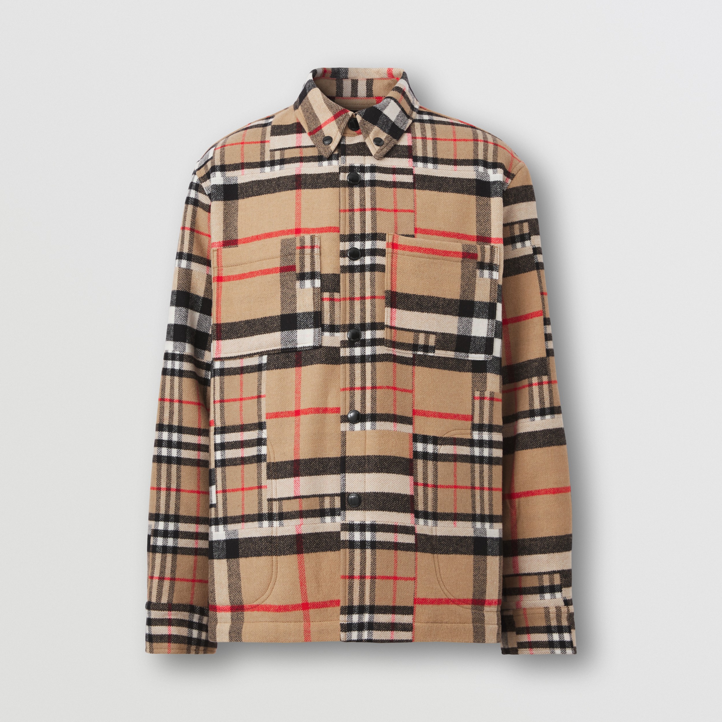 Patchwork Check Wool Overshirt in Archive Beige - Men | Burberry® Official - 4