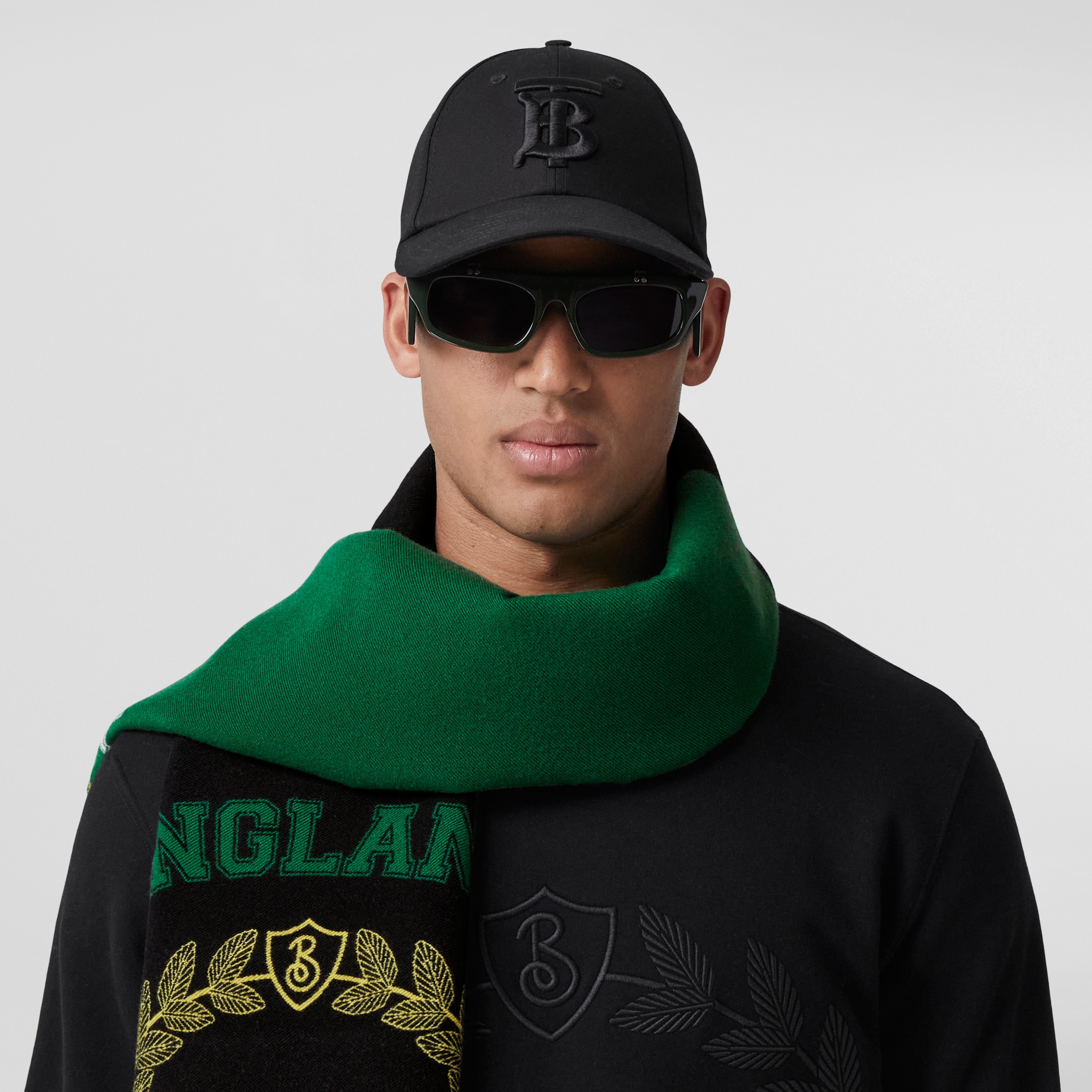 Bufanda en lana y seda con emblemas de hojas de roble (Verde/negro) | Burberry® oficial - 4