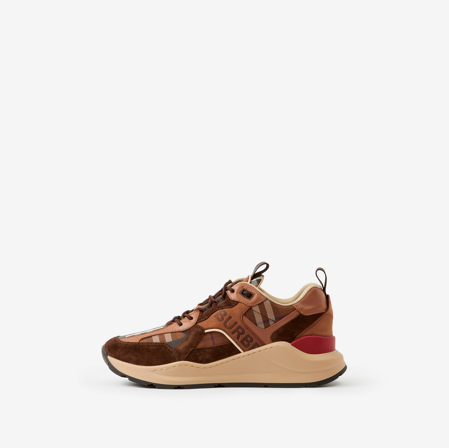 Check and Suede Sneakers in Dark Birch Brown - Men | Burberry® Official