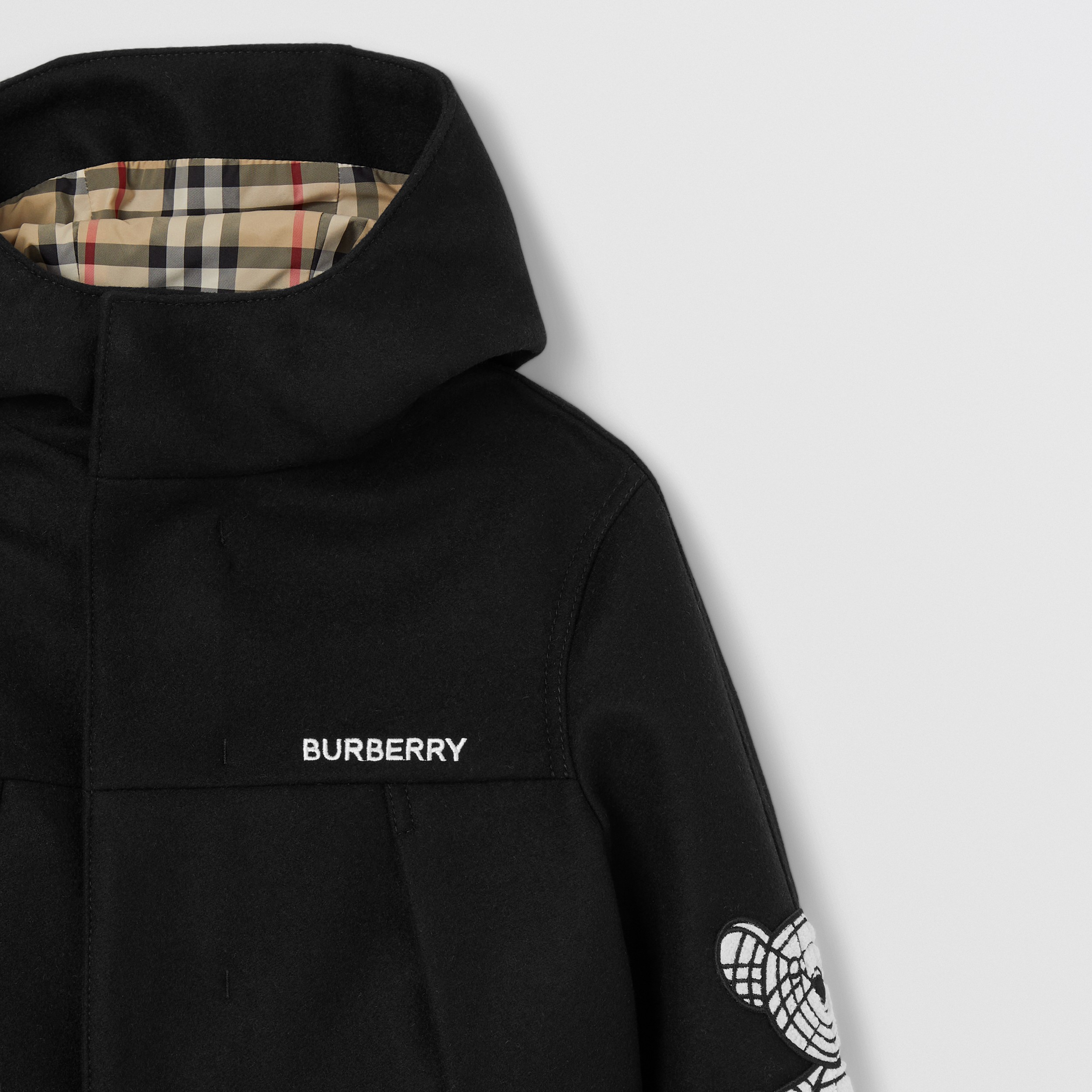 Thomas Bear Appliqué Wool Hooded Coat in Black | Burberry® Official - 4