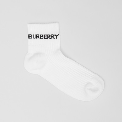 Logo Intarsia Technical Stretch Cotton Ankle Socks in White | Burberry®  Official