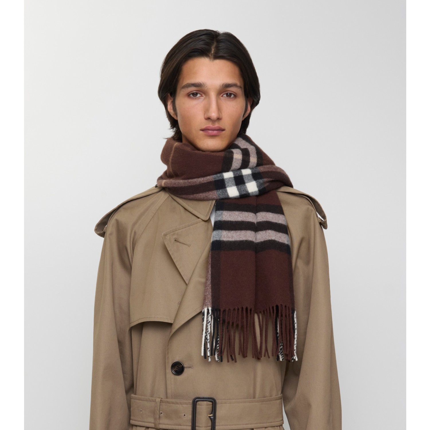 Wide Check Cashmere Scarf in Treacle brown | Burberry® Official
