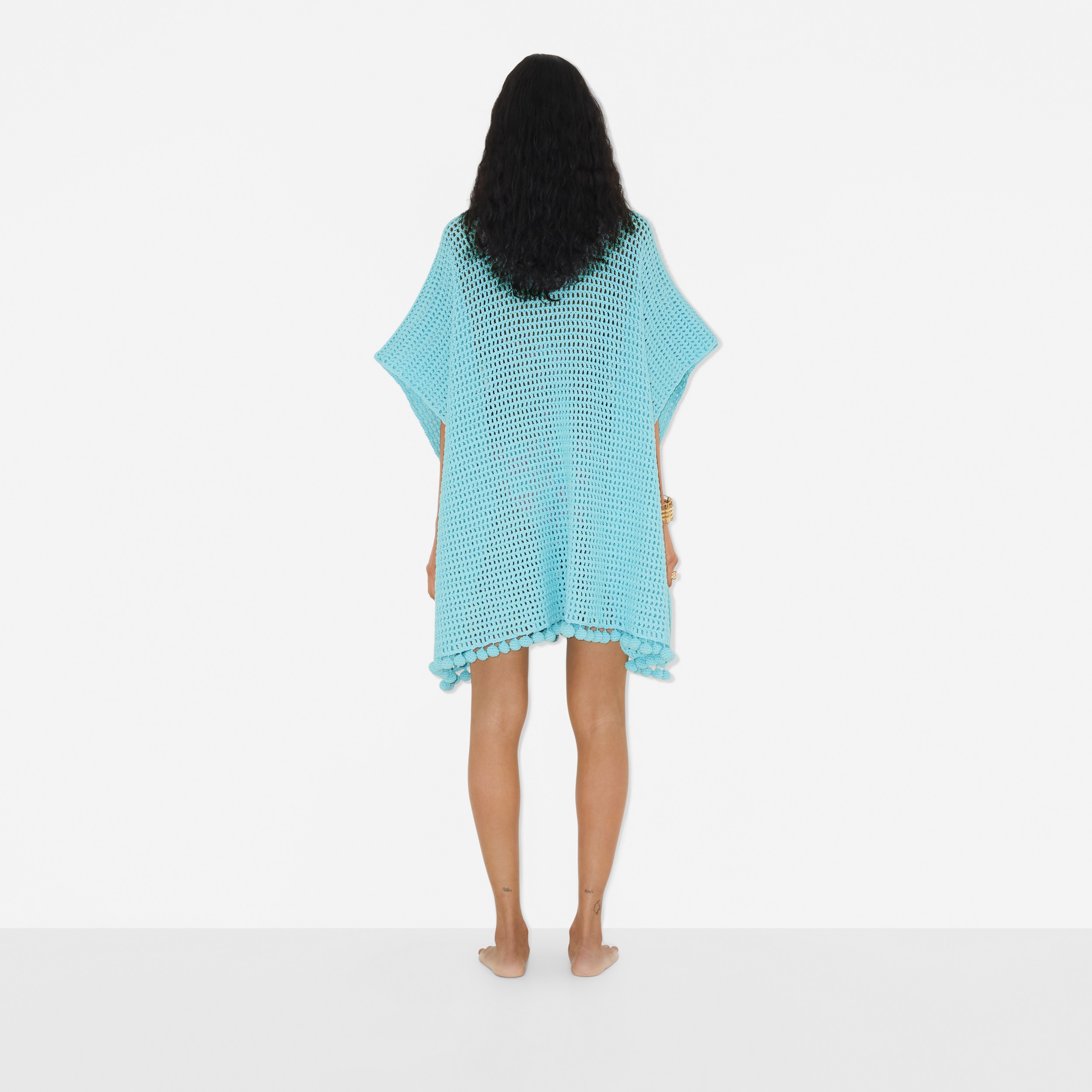 Crochet Technical Cotton Cape in Bright Topaz Blue - Women | Burberry® Official - 4