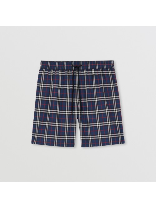 Shop Burberry Check Drawcord Swim Shorts In Carbon Blue
