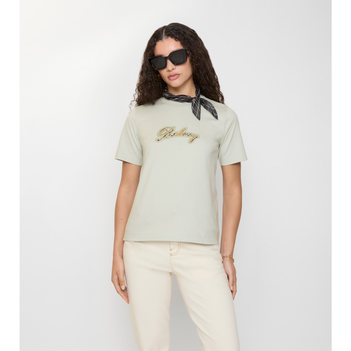  Check Cursive Logo Cotton T-shirt