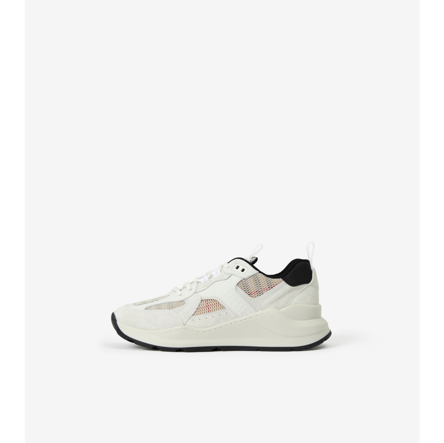 Leather, Suede and Check Mesh Sneakers in Archive Beige/white - Women | Burberry® Official