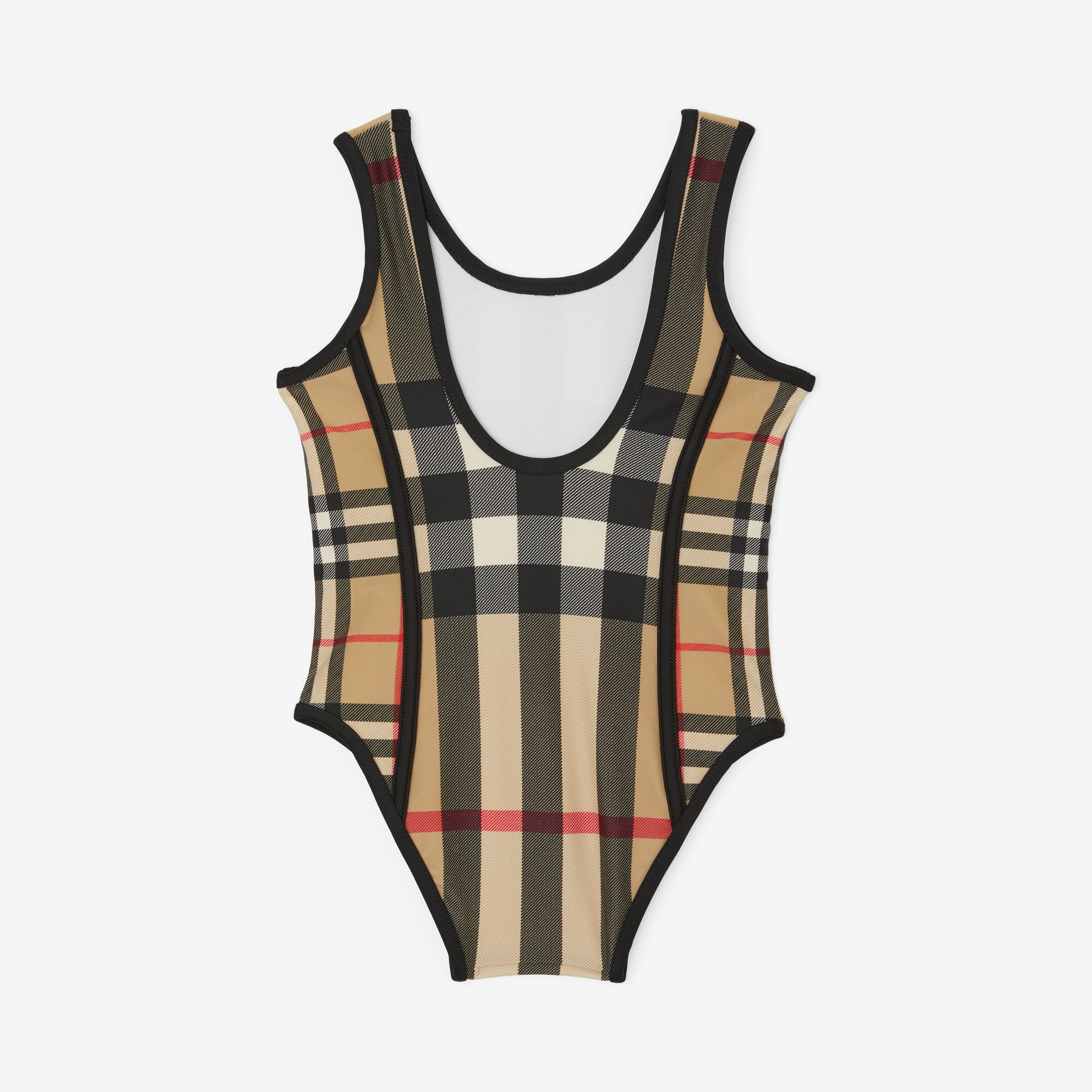 Contrast Check Stretch Nylon Swimsuit in Archive Beige - Children | Burberry® Official - 2