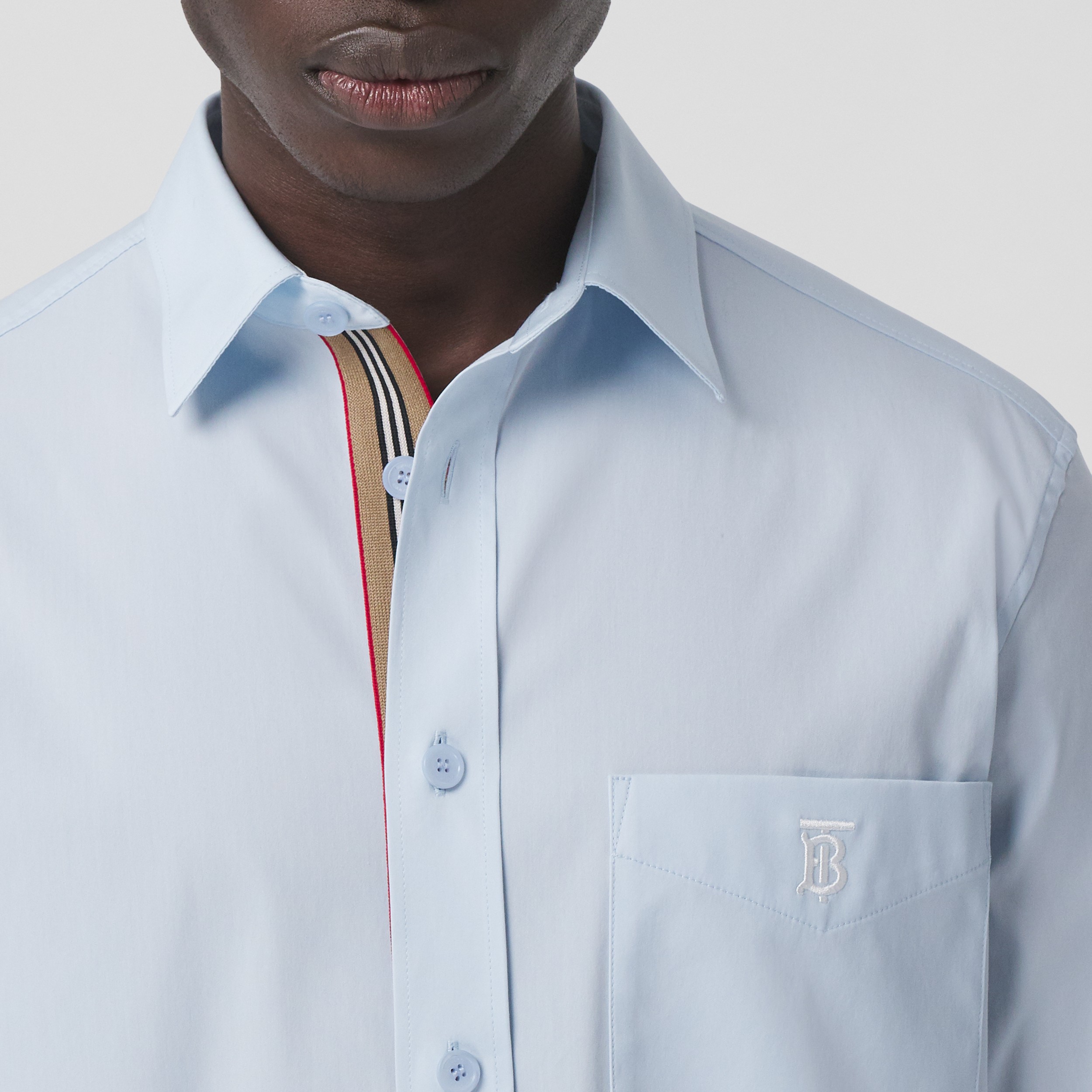 Monogram Motif Stretch Cotton Blend Shirt in Pale Blue - Men | Burberry® Official - 2