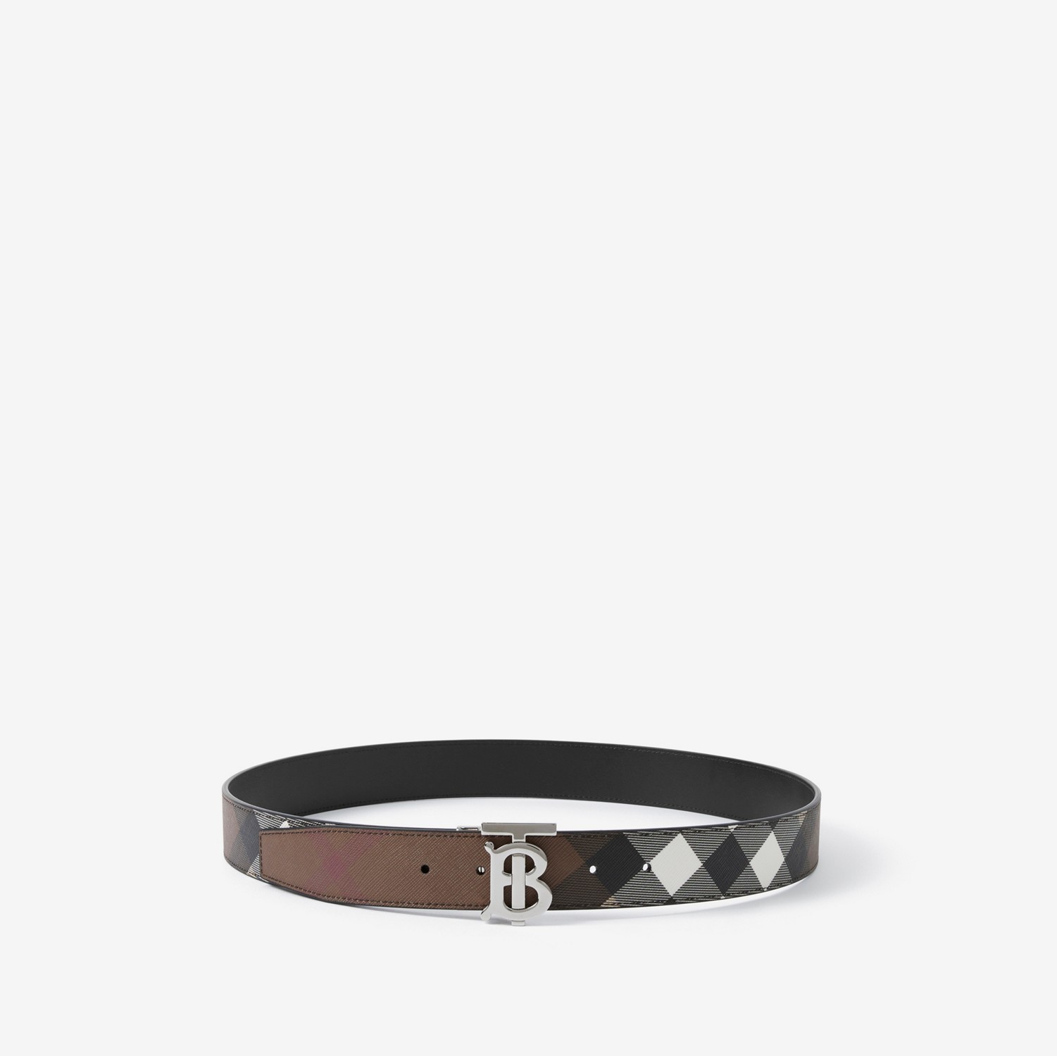 Check and Leather Reversible TB Belt in Dark Birch Brown - Men | Burberry® Official