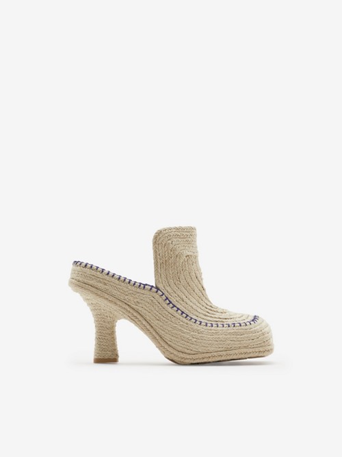 Shop Burberry Cord Highland Mules In Natural