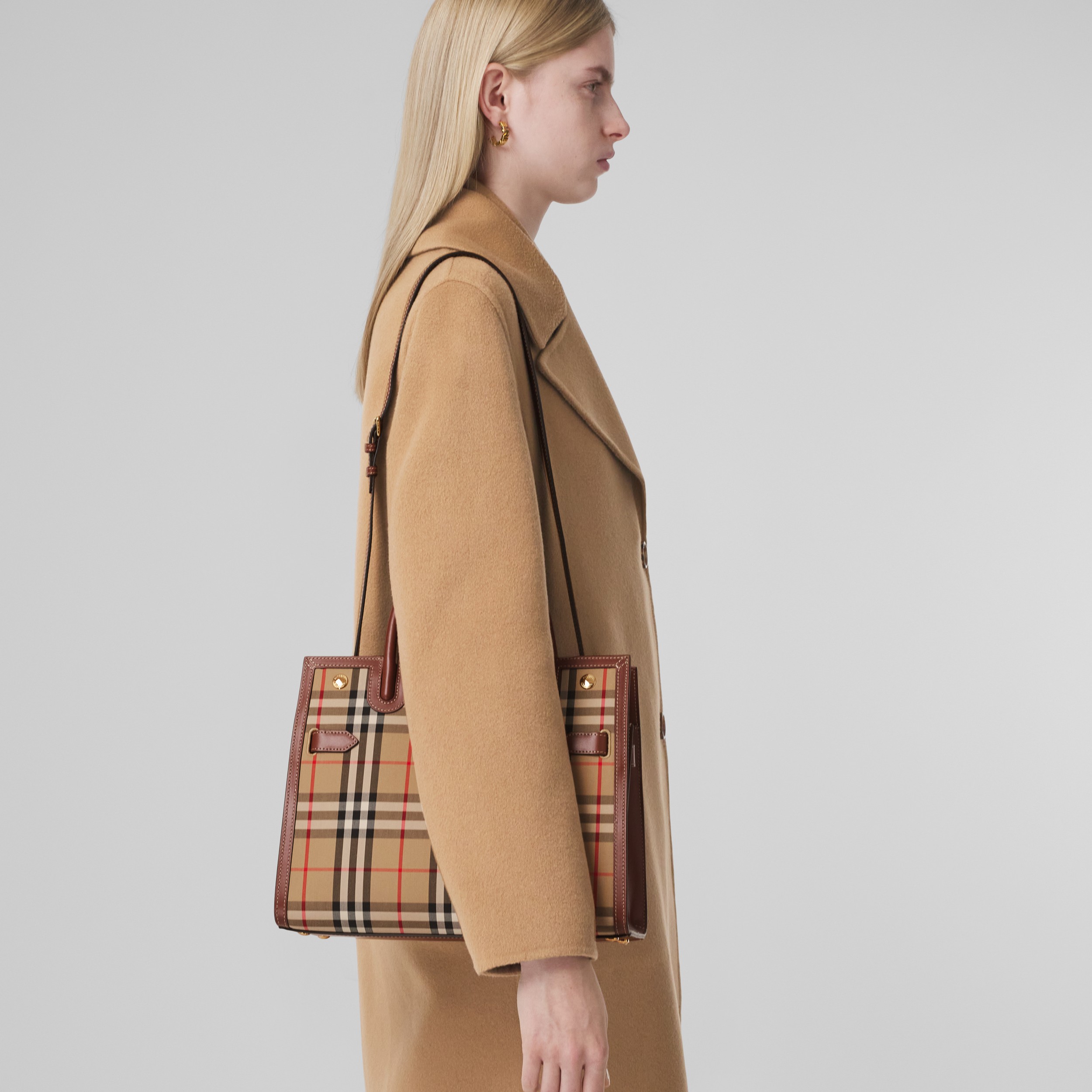 Small Vintage Check Two-handle Title Bag in Archive Beige - Women | Burberry® Official - 3