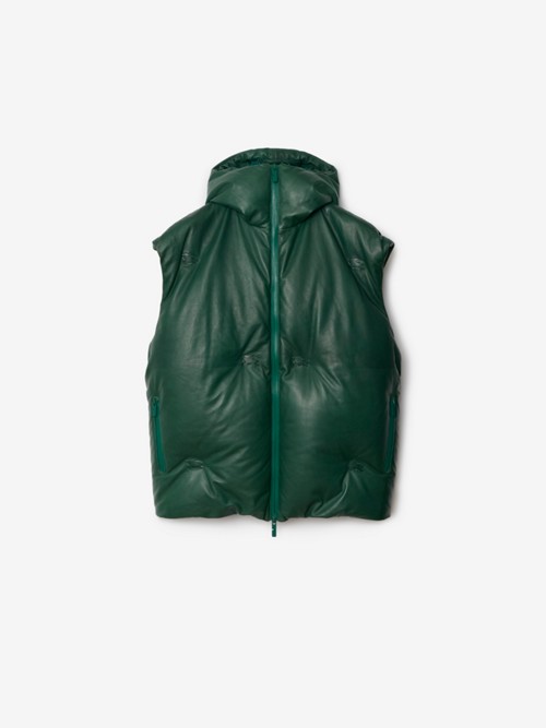 Burberry Leather Padded Gilet In Green