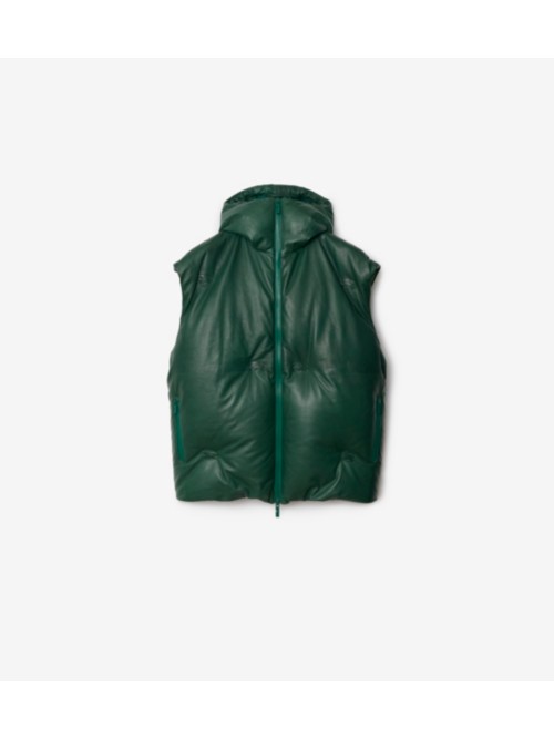 Shop Burberry Leather Padded Gilet In Ivy