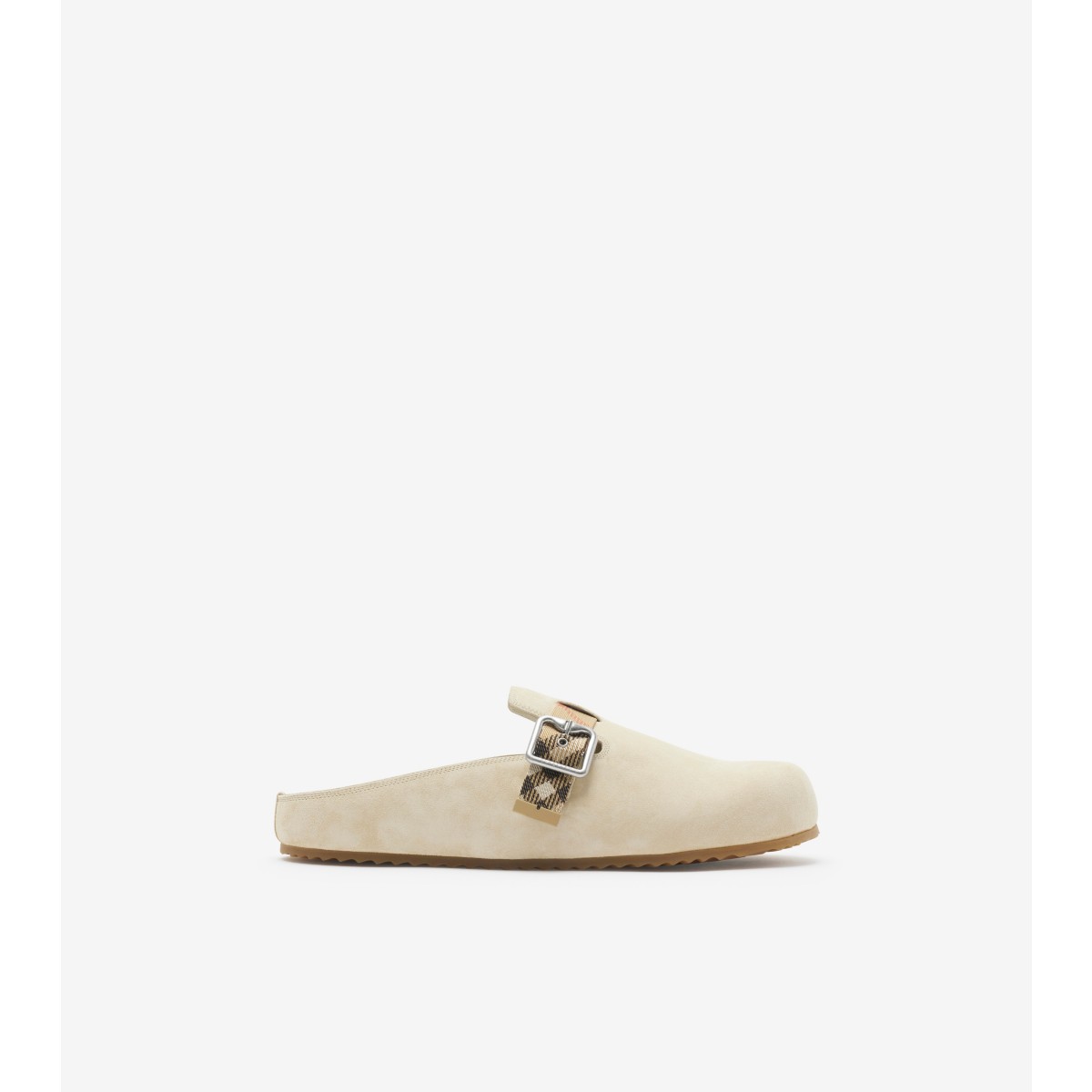 Burberry Slip-on Clog With Suede Finish And Buckle Detail In Bake