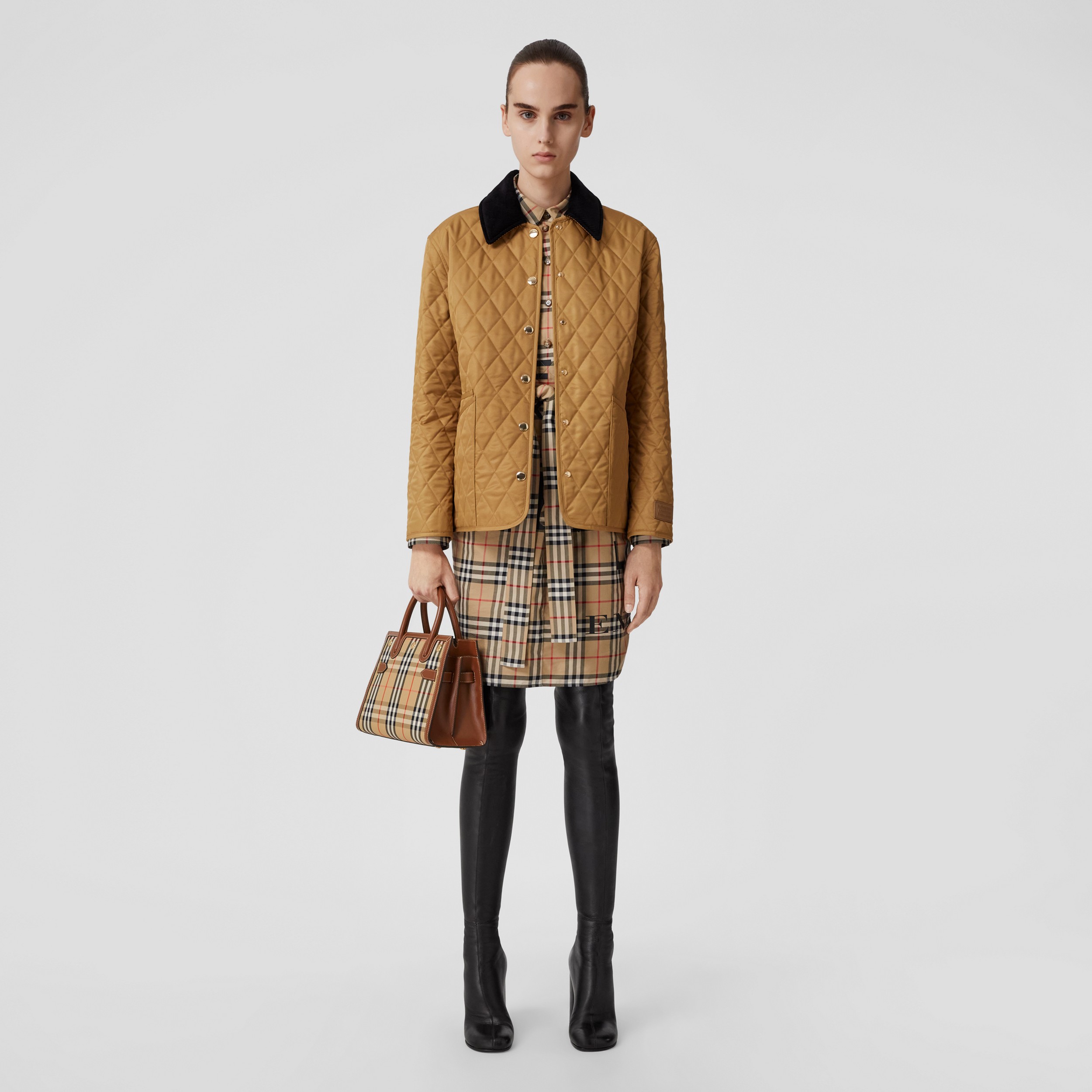 Corduroy Collar Diamond Quilted Jacket in Camel | Burberry® Official - 1