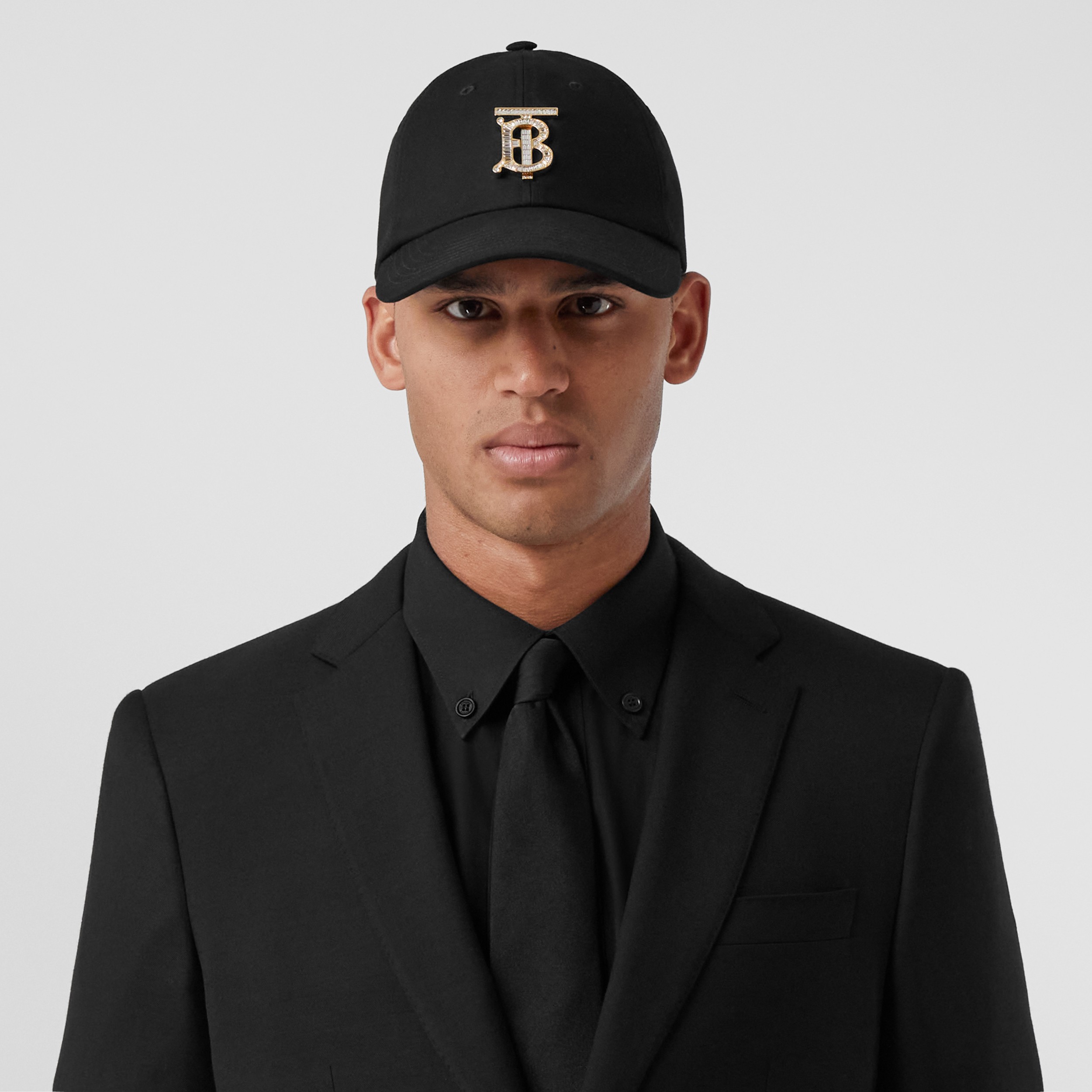 Crystal Monogram Motif Cotton Baseball Cap in Black Burberry® Official