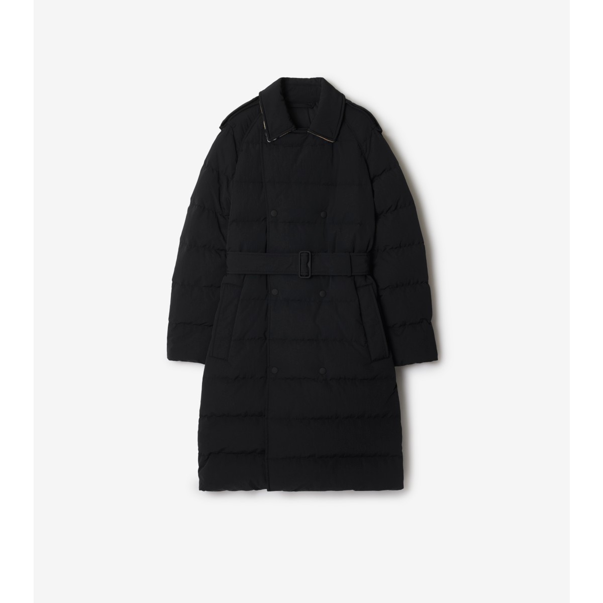 Shop Burberry Mid-length Nylon Puffer Coat In Black/sand