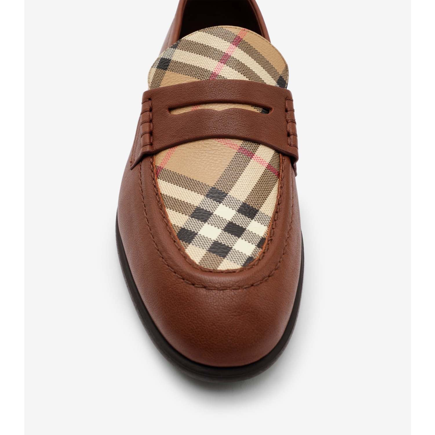 Check and Leather Opal Loafers in Tobacco brown/archive beige