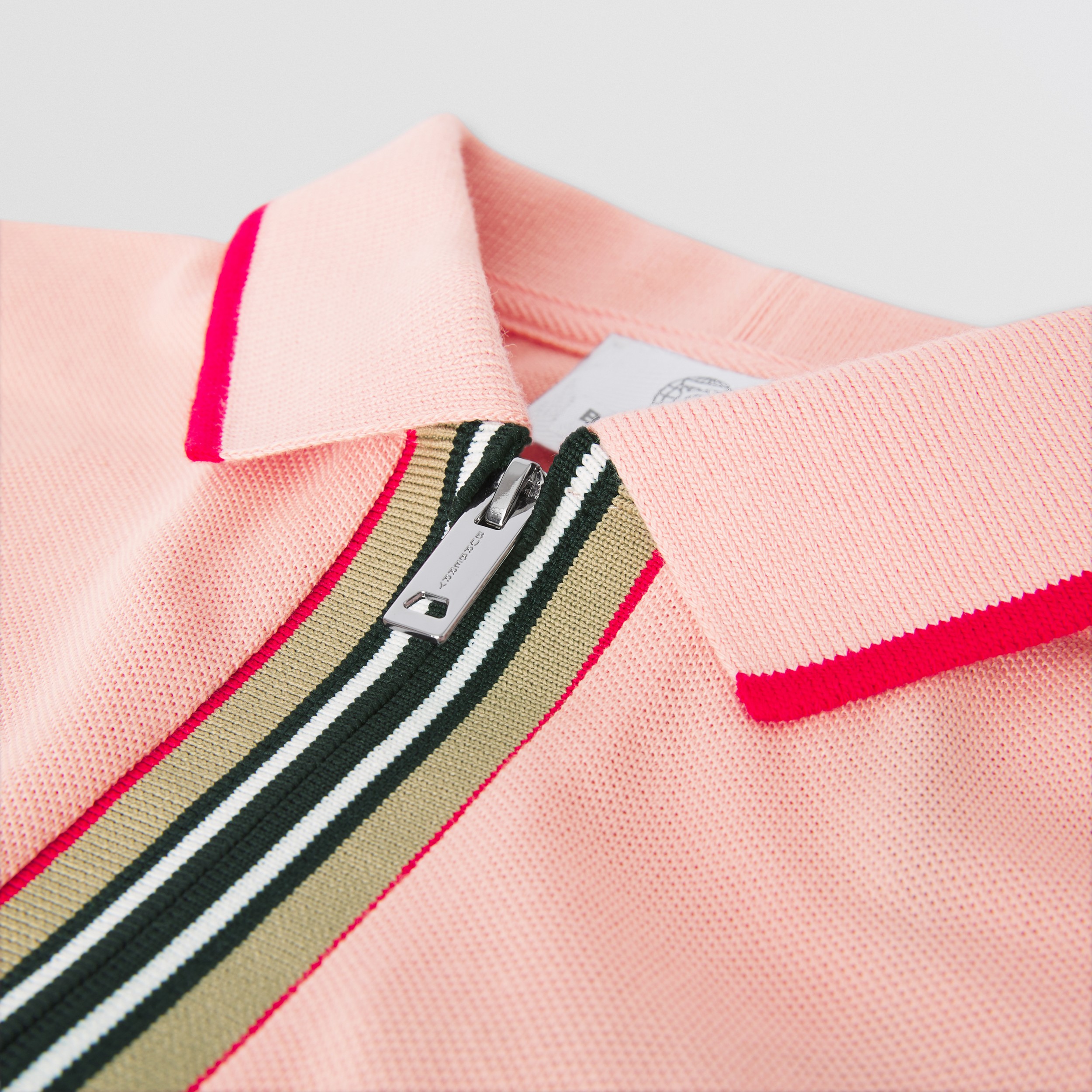 Icon Stripe Detail Cotton Zip-front Polo Shirt in Light Clay Pink | Burberry® Official - 2