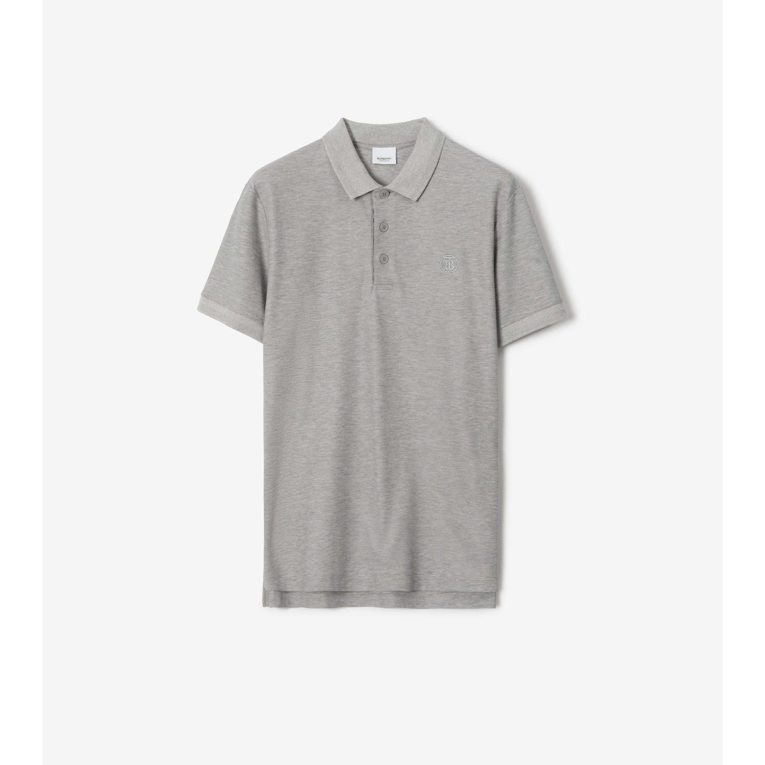 Cotton Polo Shirt in Pale grey melange Men Burberry Official