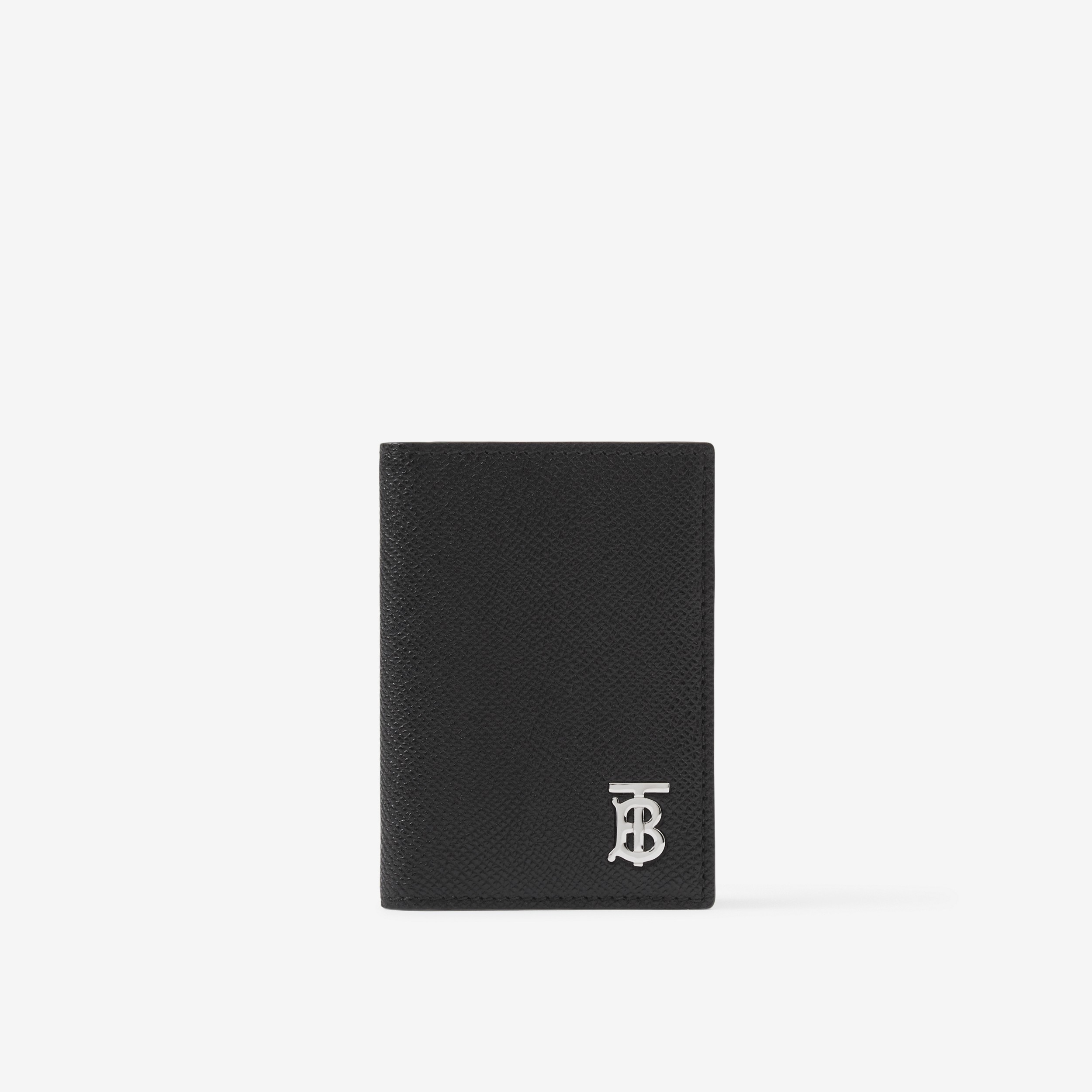 Porta-cartões TB dobrável de couro granulado (Preto) - Homens | Burberry® oficial - 1