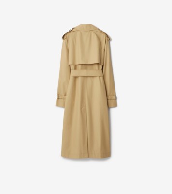 Long Gabardine Trench Coat in Flax - Women, Cotton Gabardine 