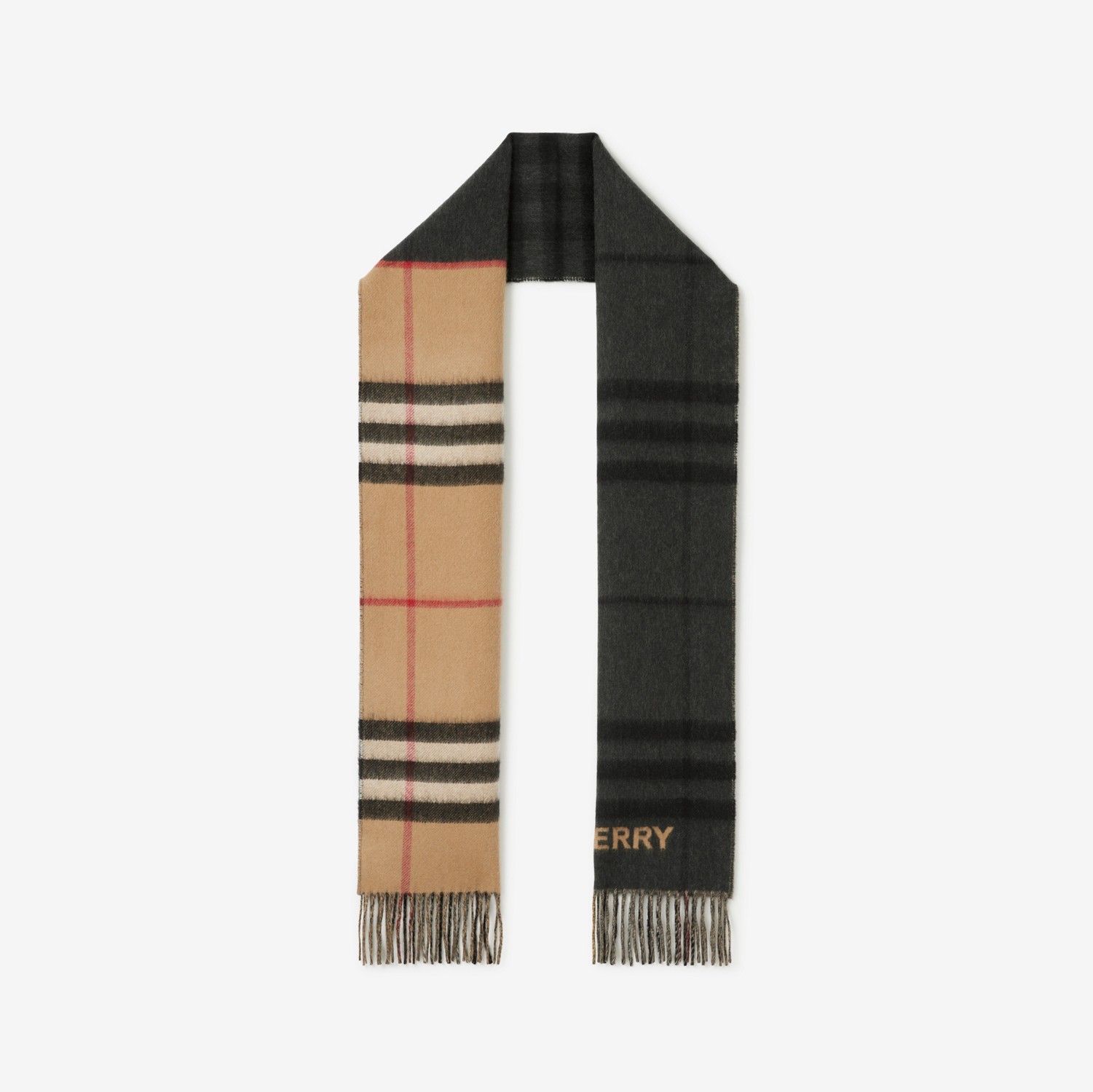 对比感格纹羊绒围巾 (典藏米色 / 黑色) | Burberry® 博柏利官网