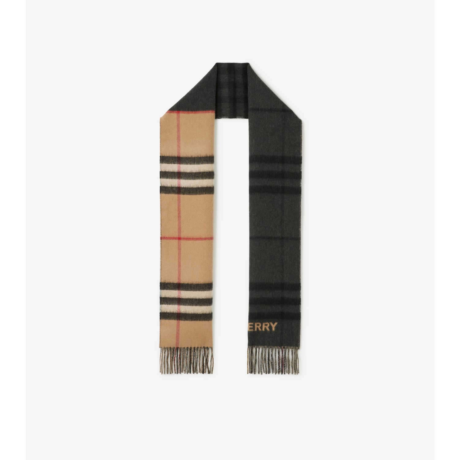 Burberry Check Patterned Cashmere Scarf in Black