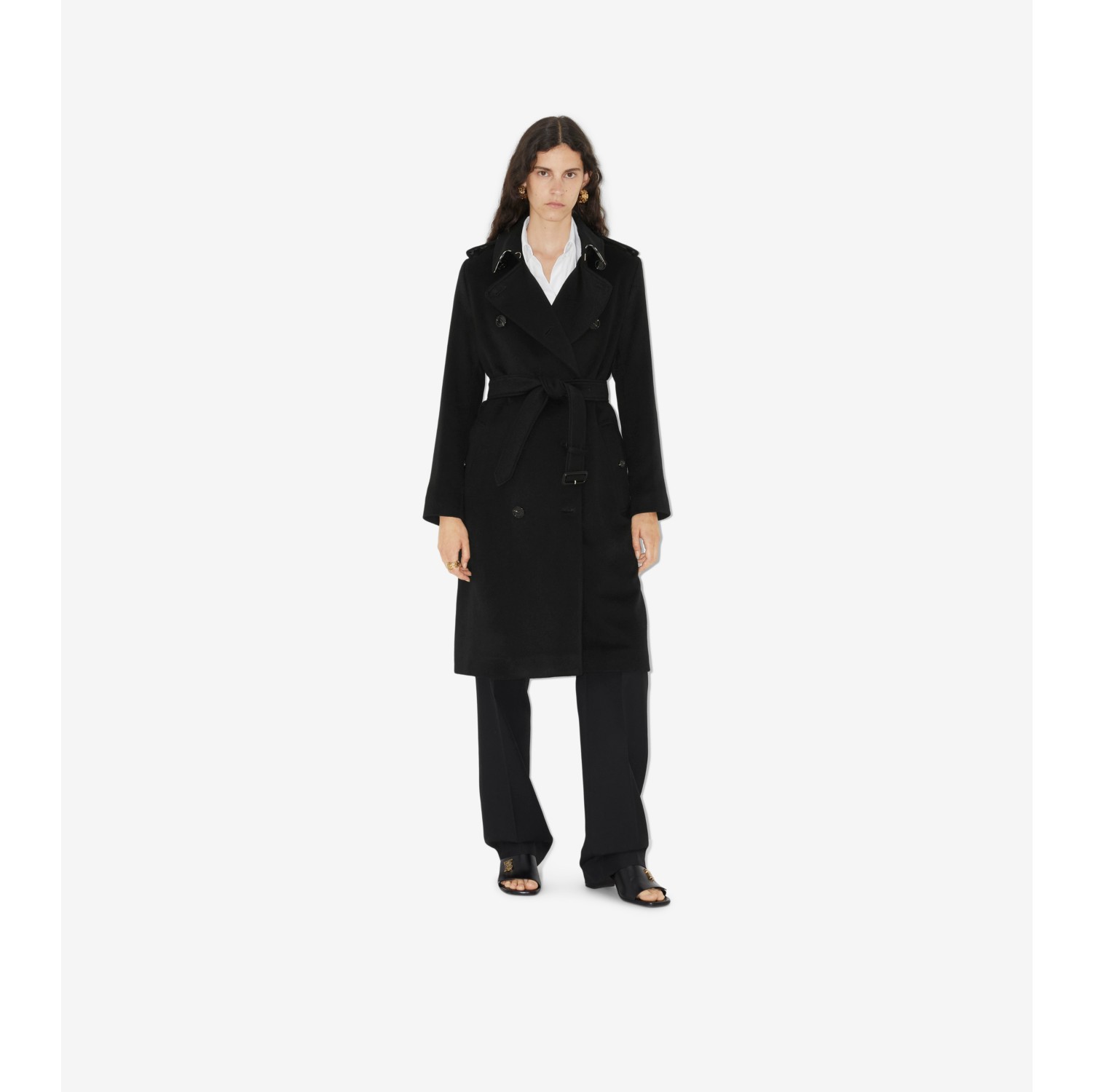 Long Cashmere Blend Kensington Trench Coat in Black Women