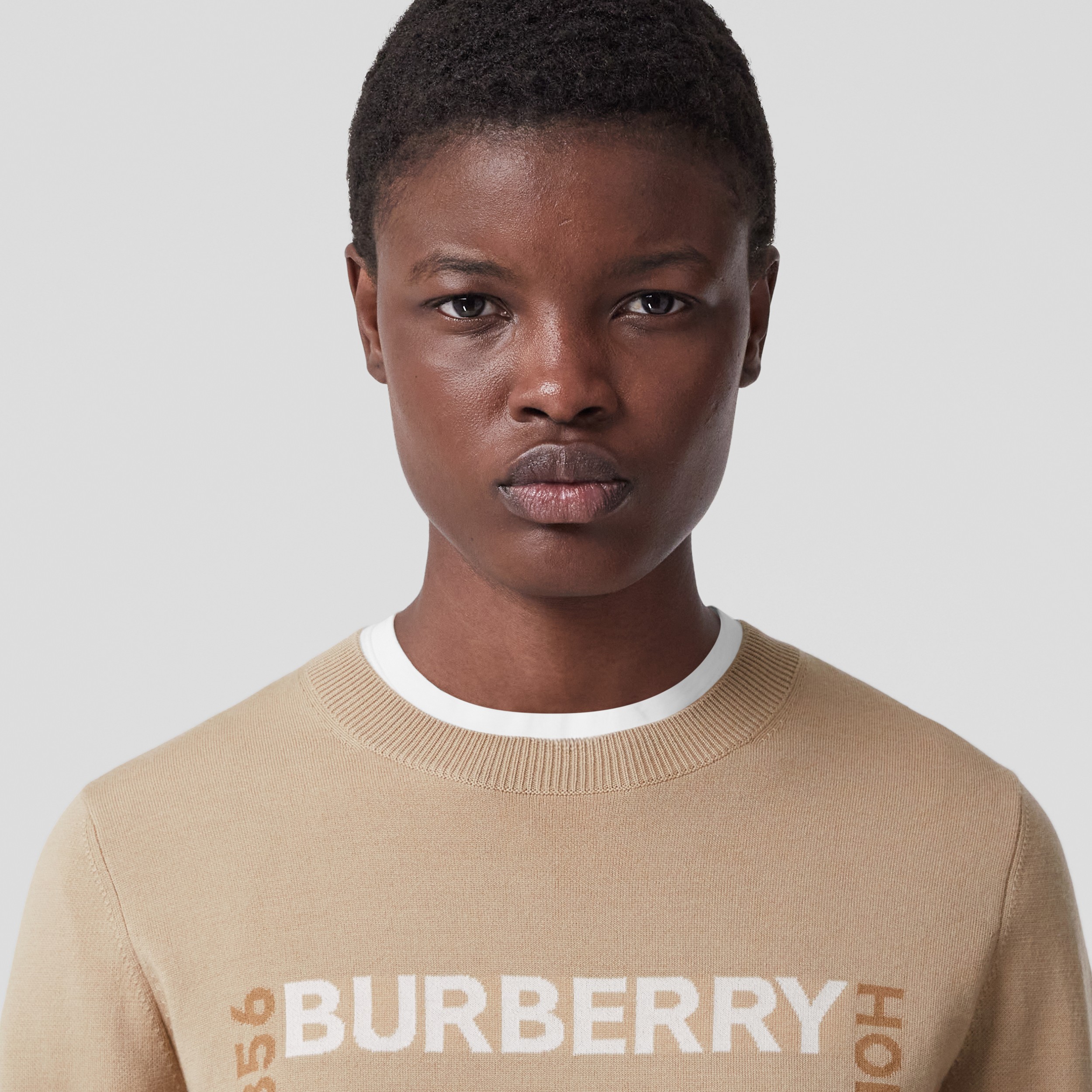 Horseferry Square Wool Blend Jacquard Sweater in Soft Fawn - Women | Burberry® Official - 2