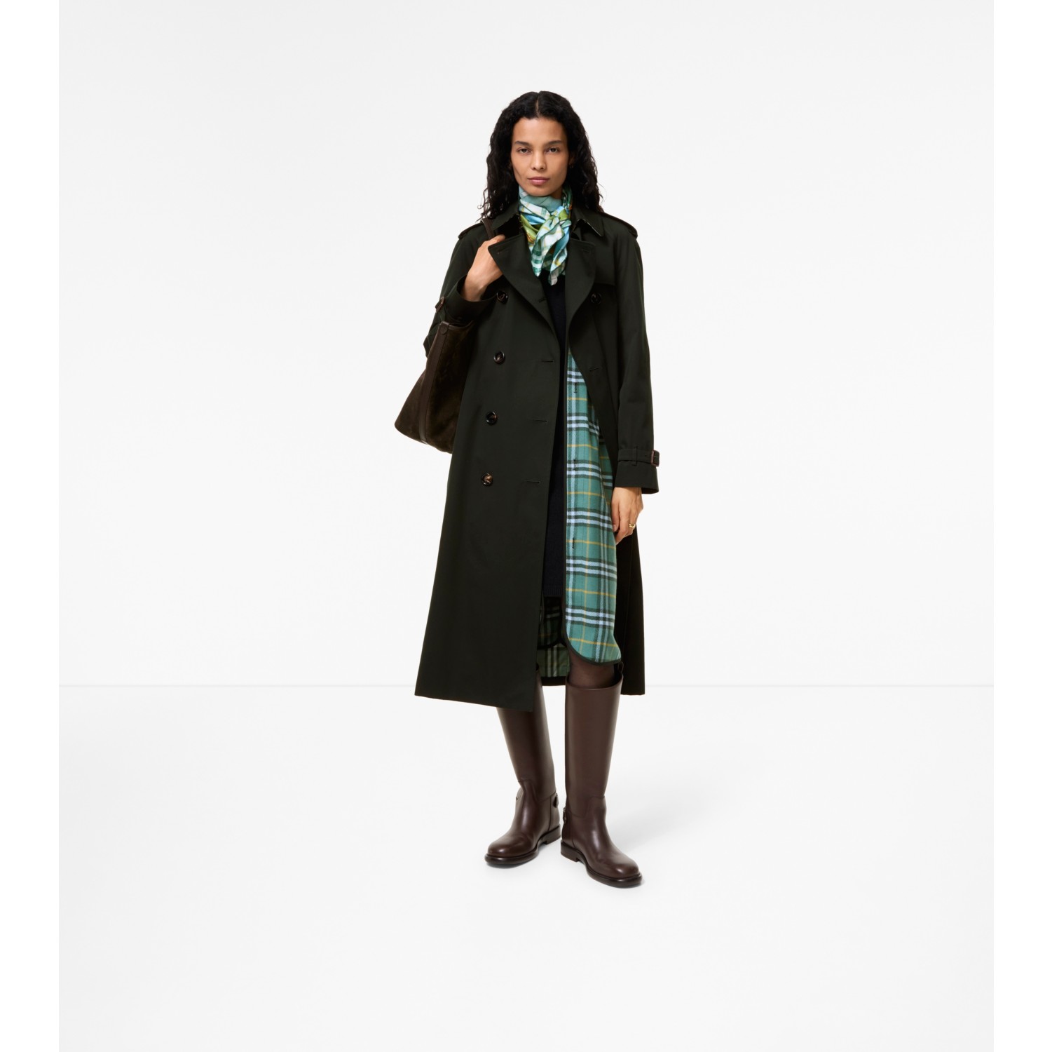 Long Gabardine Waterloo Trench Coat with Warmer in Marsh green