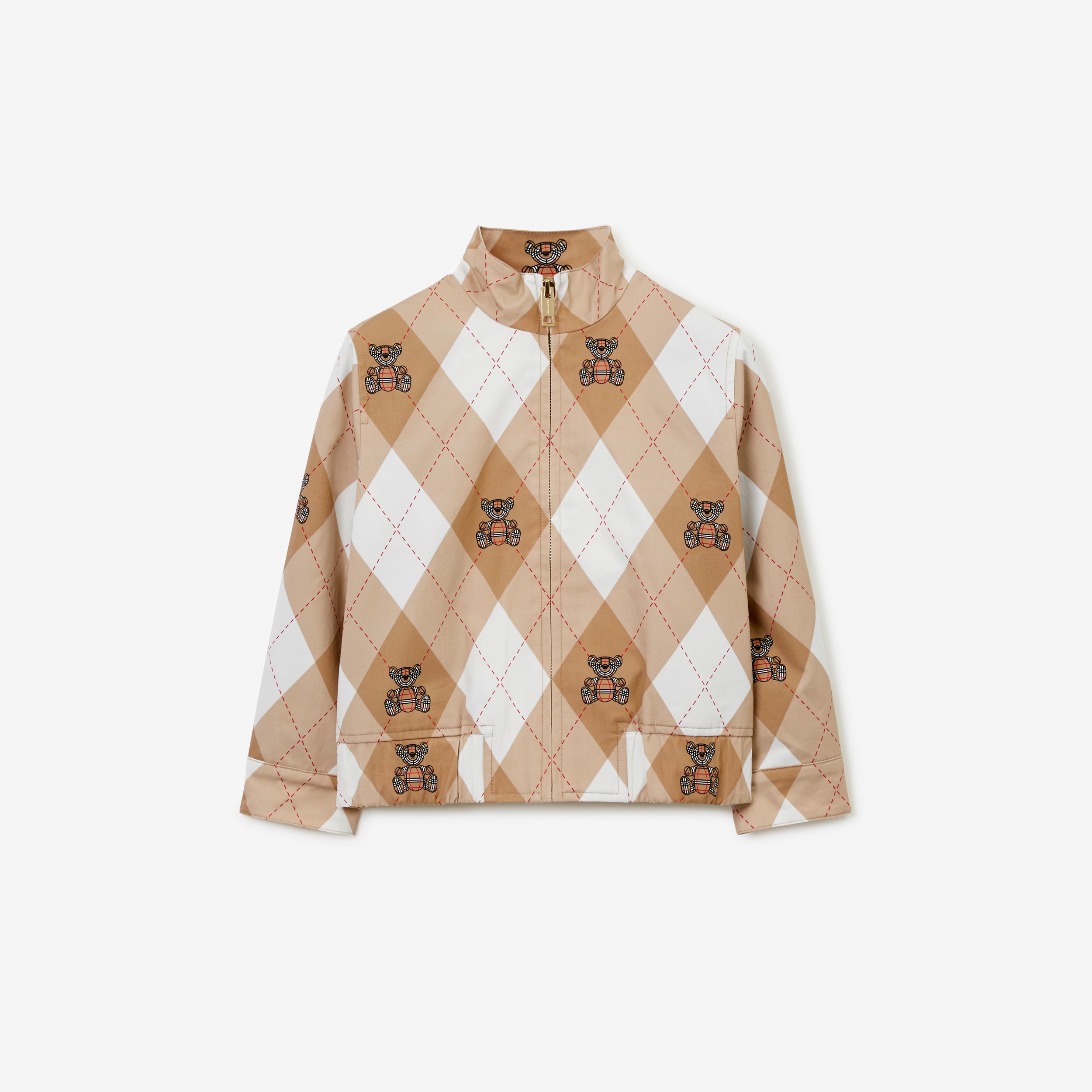 Thomas Bear Argyle Print Cotton Jacket in Soft Fawn | Burberry® Official - 1