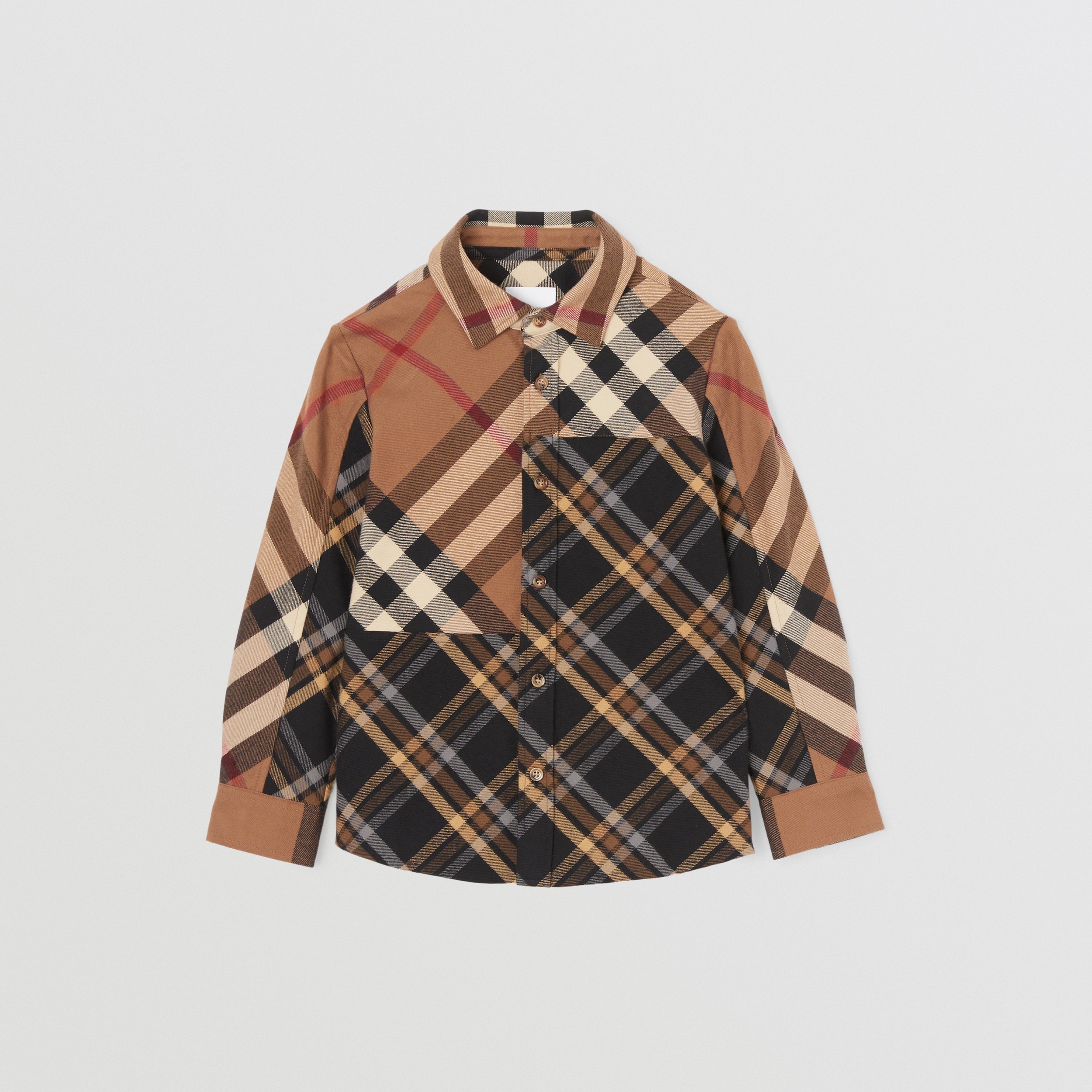 Patchwork Check Cotton Flannel Shirt in Birch Brown | Burberry® Official - 1