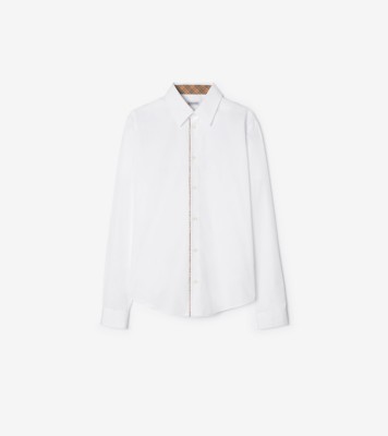 BURBERRY LONDON バーバリーホワイトコットンデニムシャツ Classic Fit Check Piping Cotton Poplin Shirt in Optic white - Men