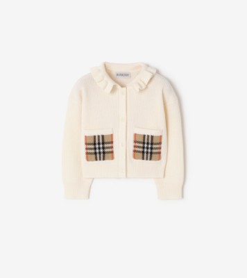 Check Pocket Cotton Wool Cardigan in Ivory white | Burberry® Official