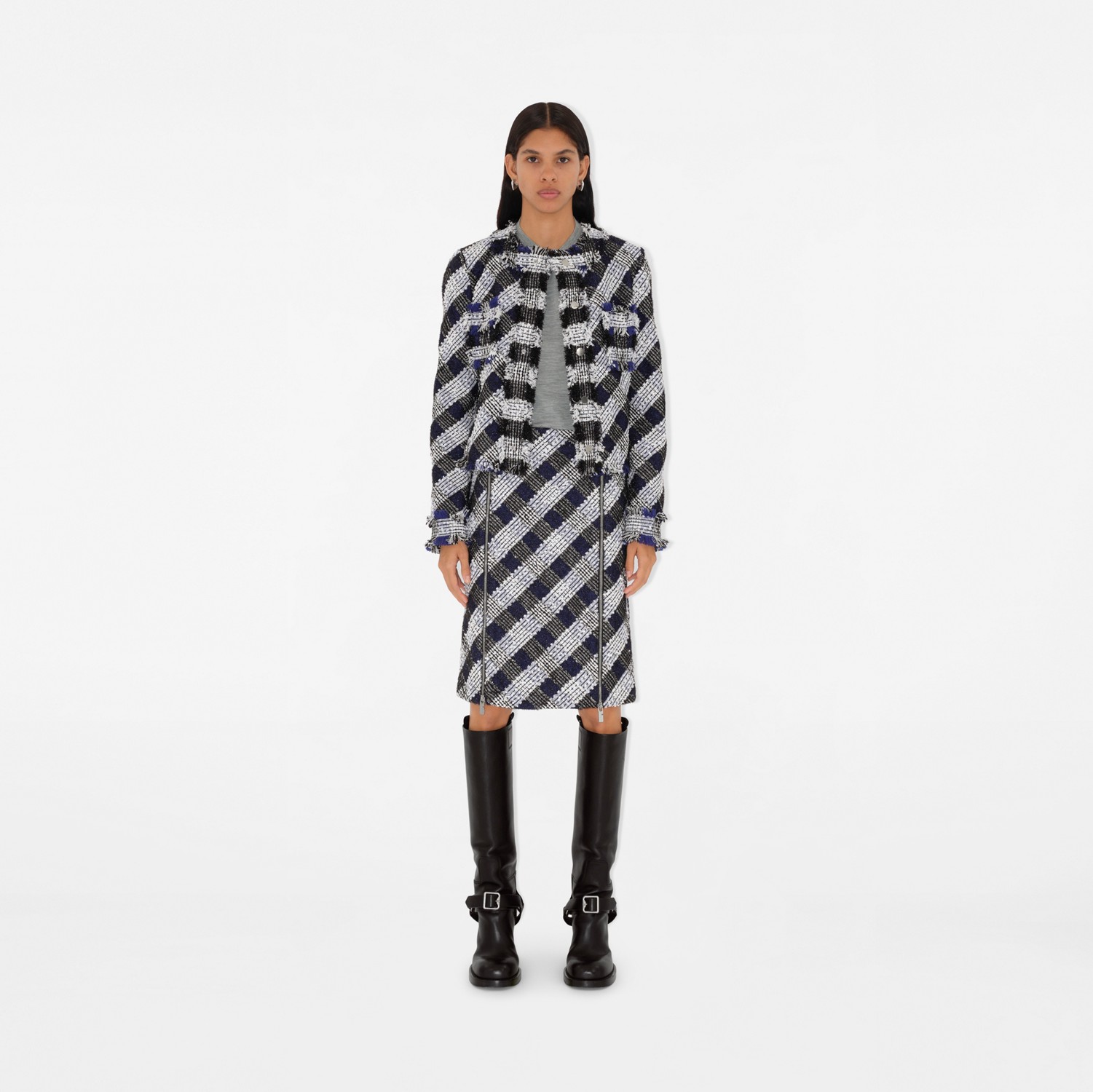 Check Tweed Skirt in Blue/white - Women, Cotton, Nylon, Wool Check Tweed Skirt in Blue/white - Women, Cotton, Nylon, Wool