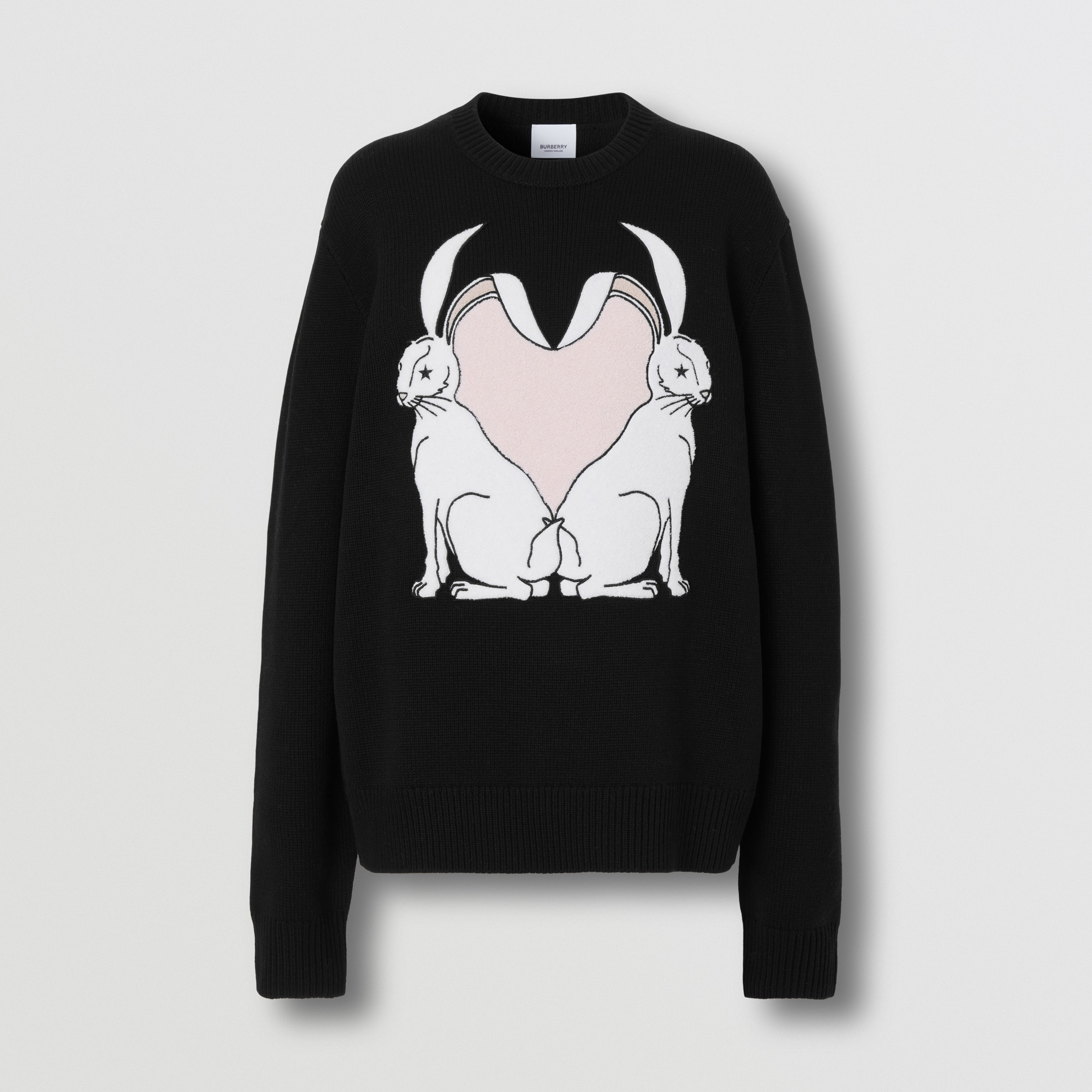 Rabbit Intarsia Wool Oversized Sweater in Black - Women | Burberry® Official - 4