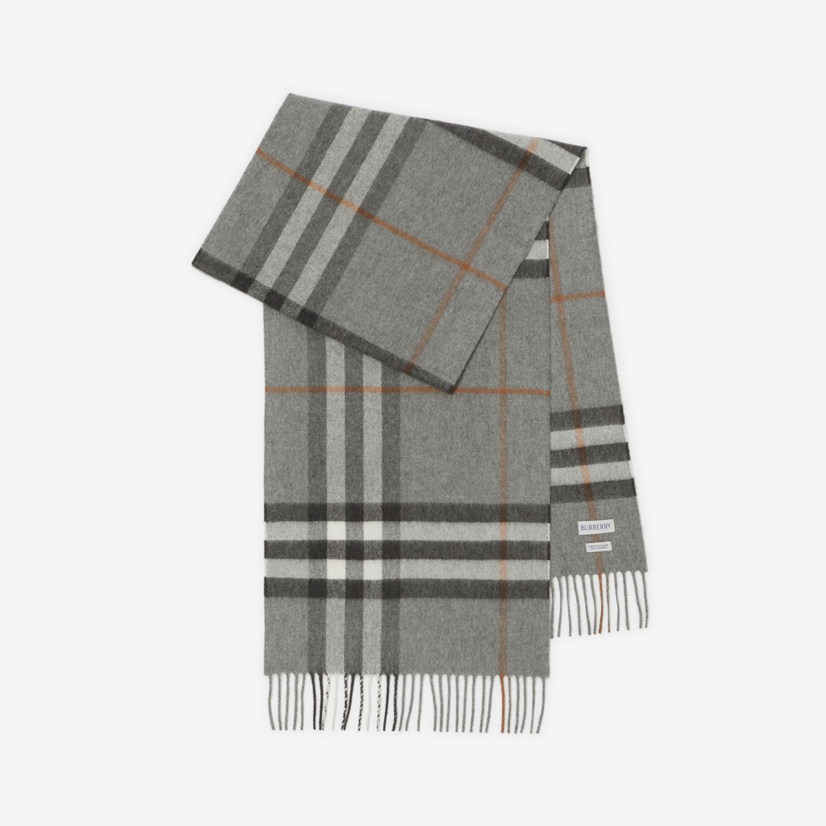Shop Burberry Check Cashmere Scarf In Grey