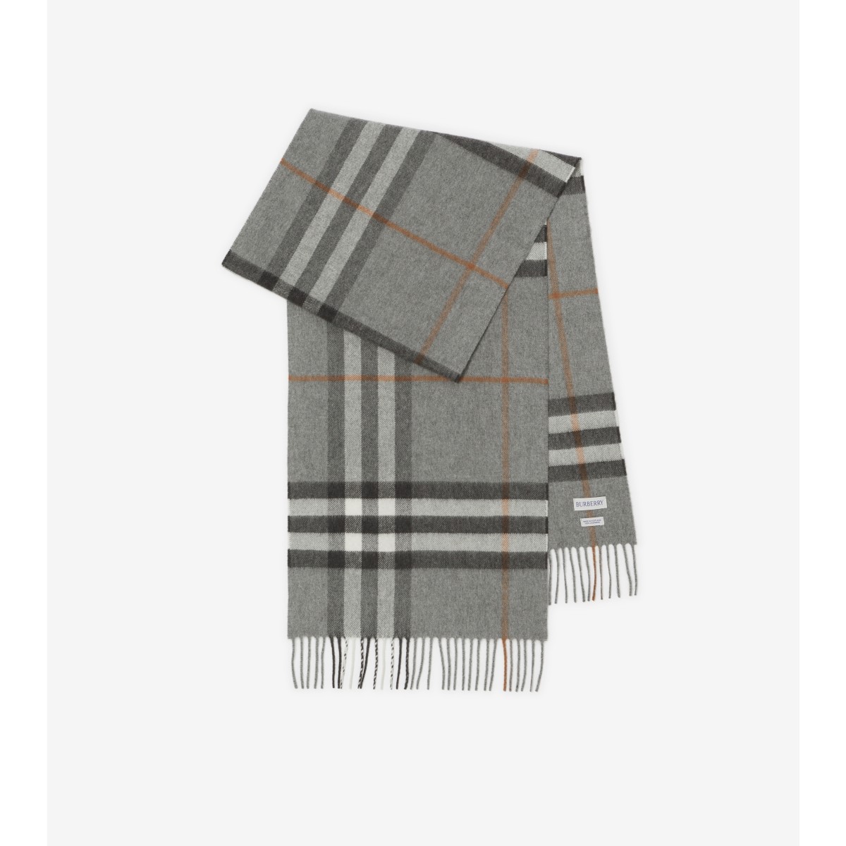 Shop Burberry Check Cashmere Scarf In Grey